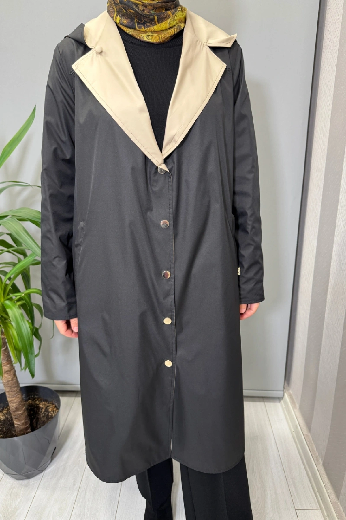 Miss Dalida Çift Taraflı Hafif Yumoş Mont Siyah-Bej T25PF-8012