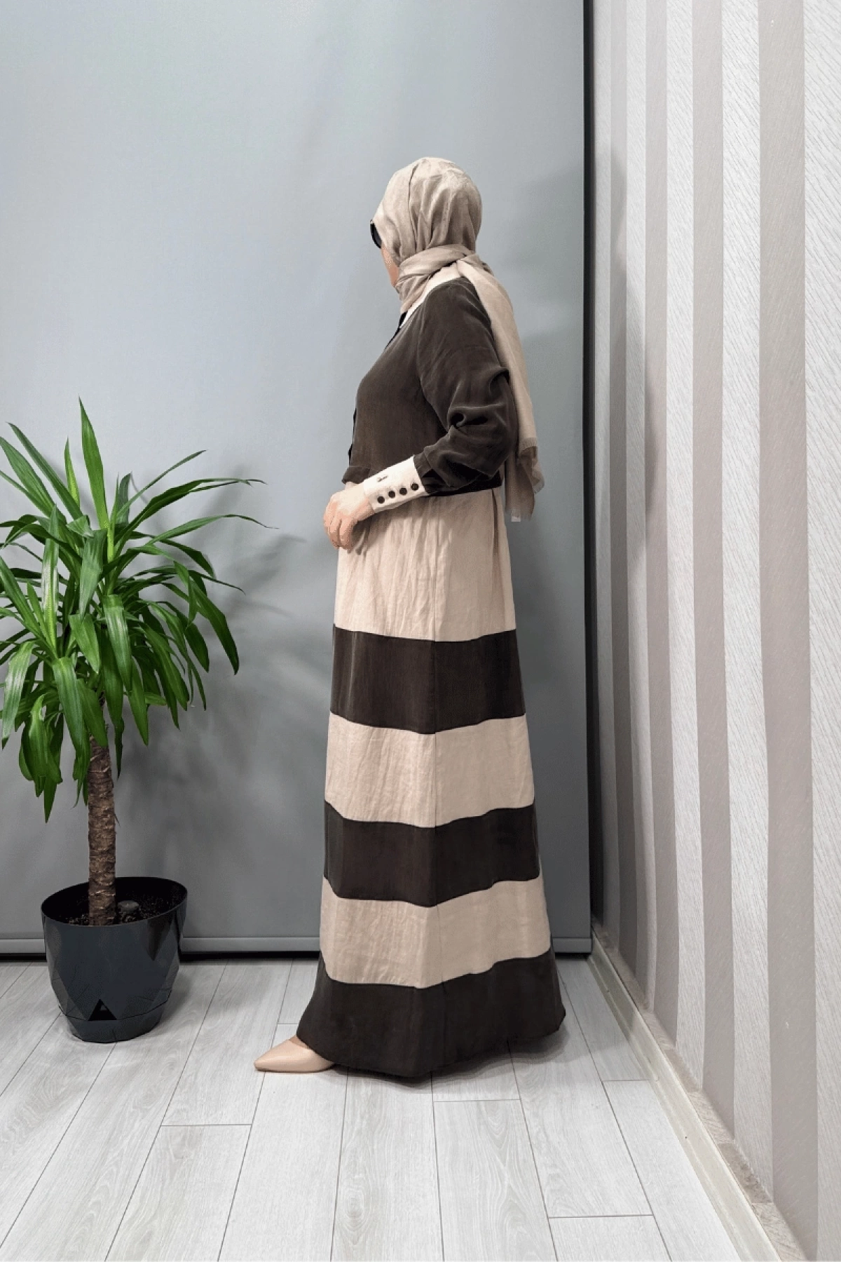 Miss Dalida Cupro Keten İki Renk Elbise Kahve T25Y-4107