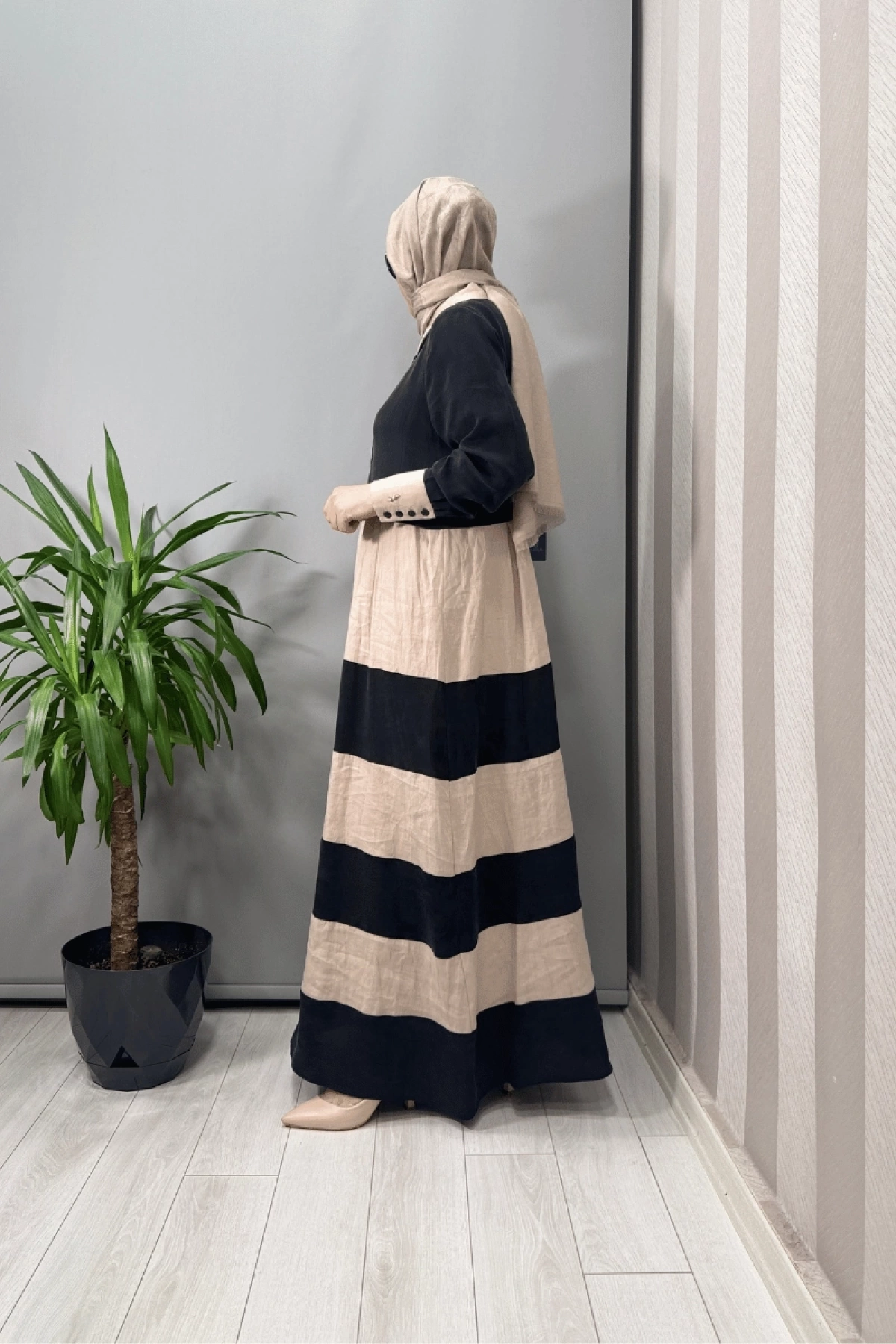 Miss Dalida Cupro Keten İki Renk Elbise Siyah T25Y-4107