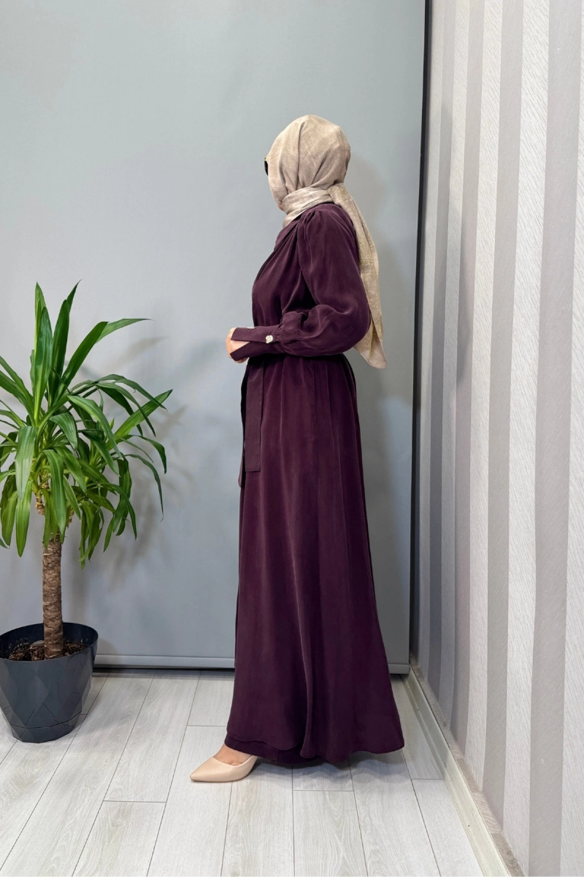 Miss Dalida Düğme Detaylı Kuşaklı Gömlek Yaka Elbise Bordo T25Y-4020