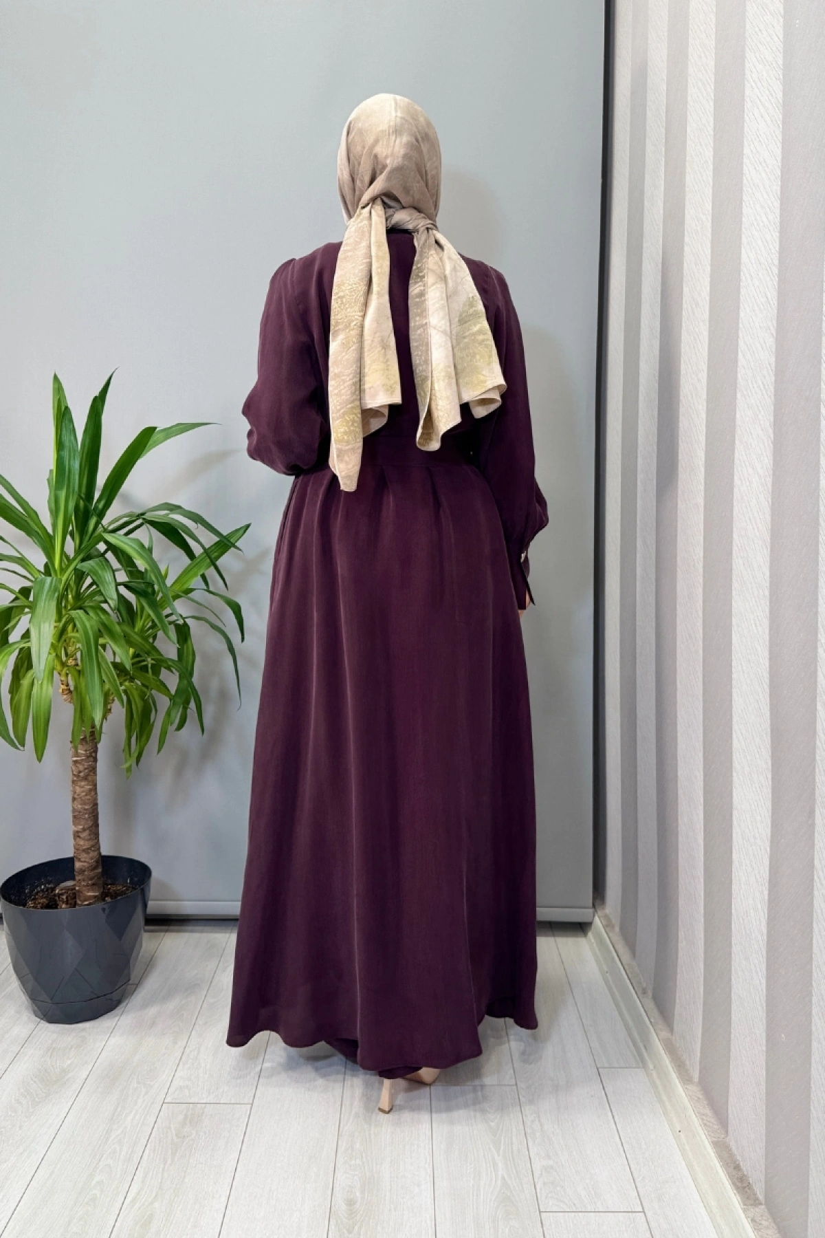 Miss Dalida Düğme Detaylı Kuşaklı Gömlek Yaka Elbise Bordo T25Y-4020
