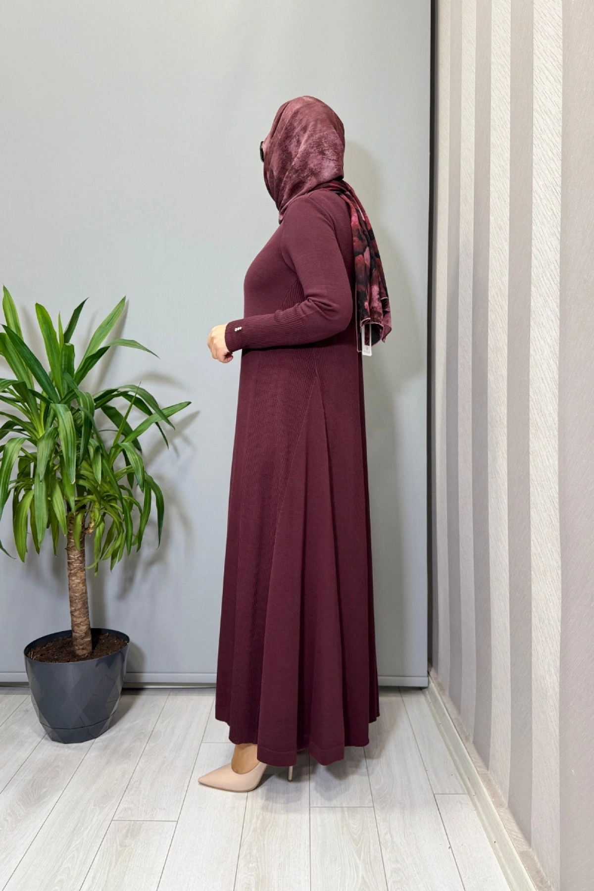 Miss Dalida Düz Renk Rahat Kesim Triko Elbise Bordo T26K-4009