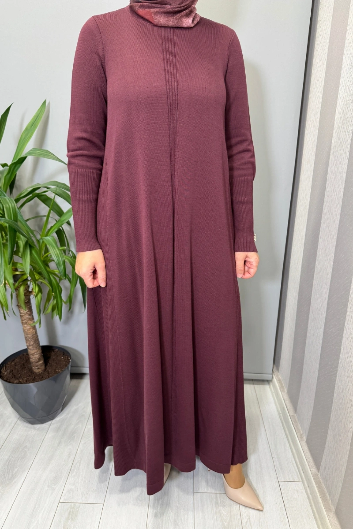 Miss Dalida Düz Renk Rahat Kesim Triko Elbise Bordo T26K-4009