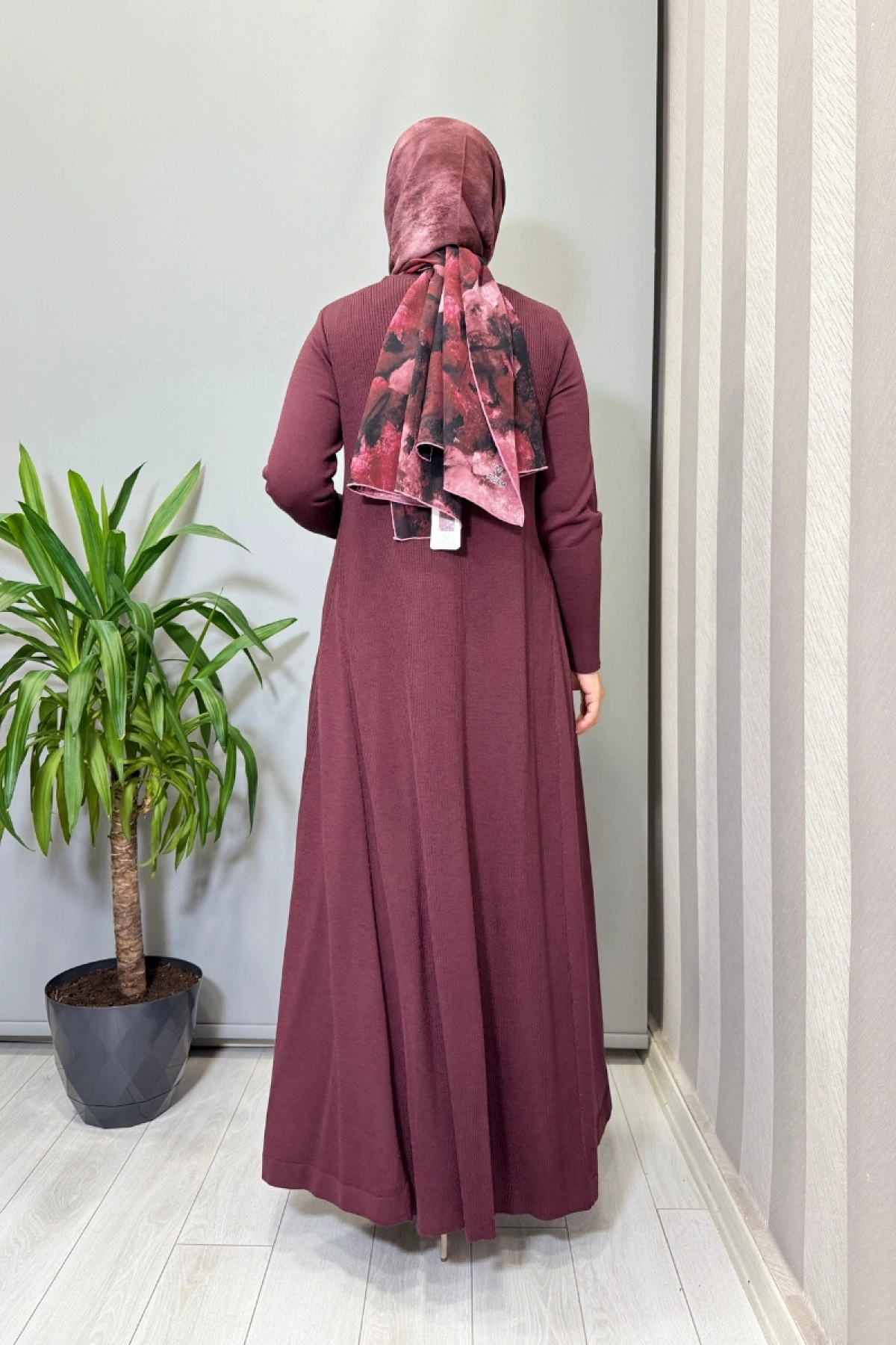 Miss Dalida Düz Renk Rahat Kesim Triko Elbise Bordo T26K-4009