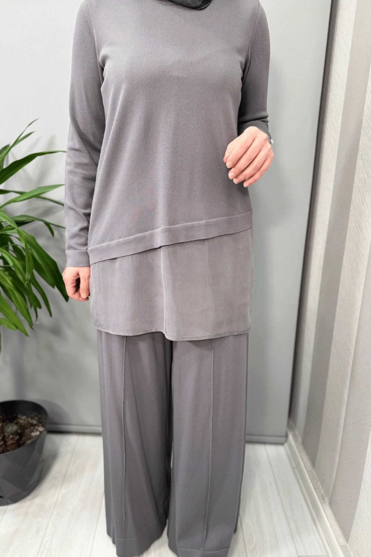 Miss Dalida Etek Ucu Cupro Asimetrik Kesim Triko Tunik Antrasit T25Y-6009
