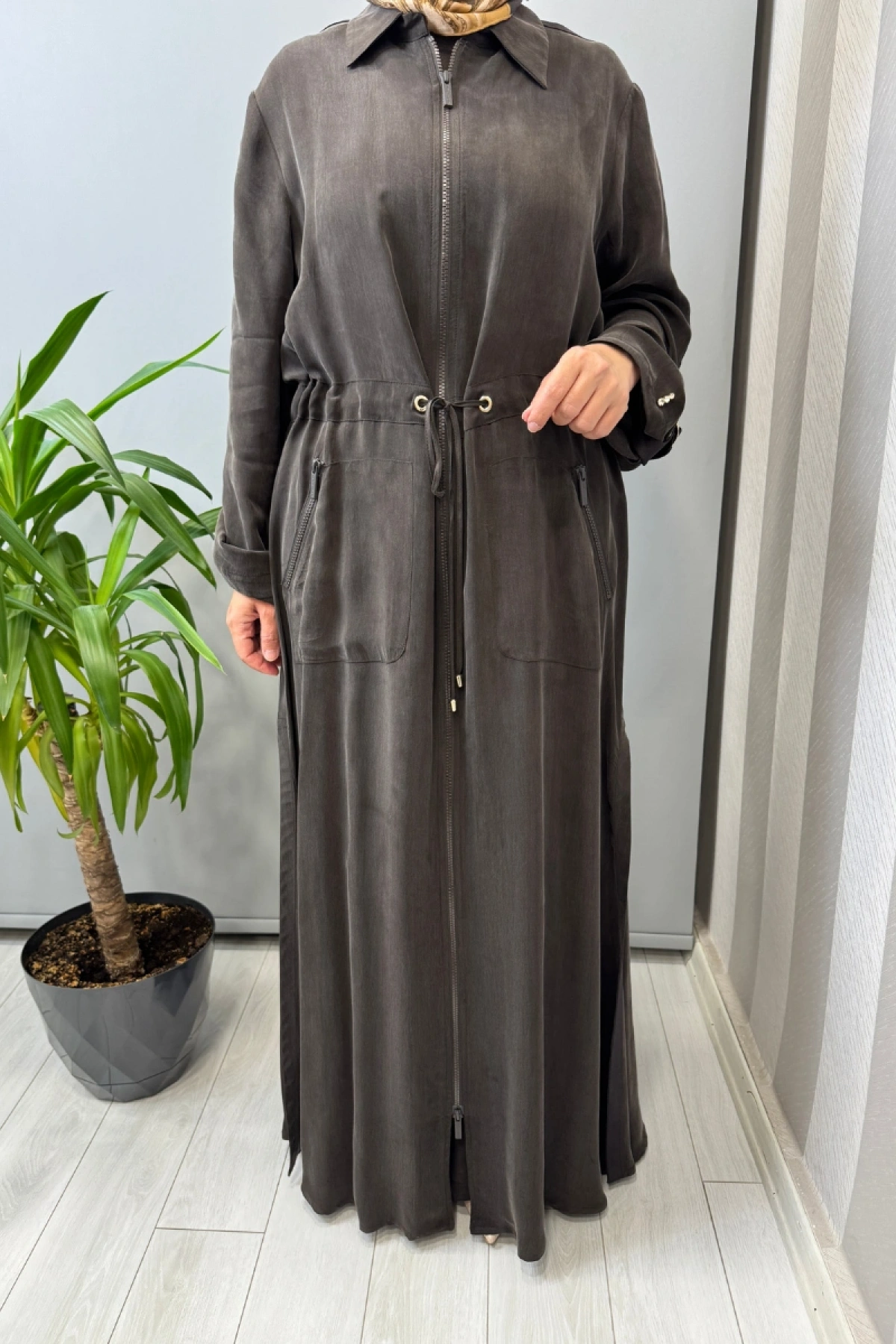 Miss Dalida Fermuarlı Beli Büzgülü Cupro Kap Kahve 2268329