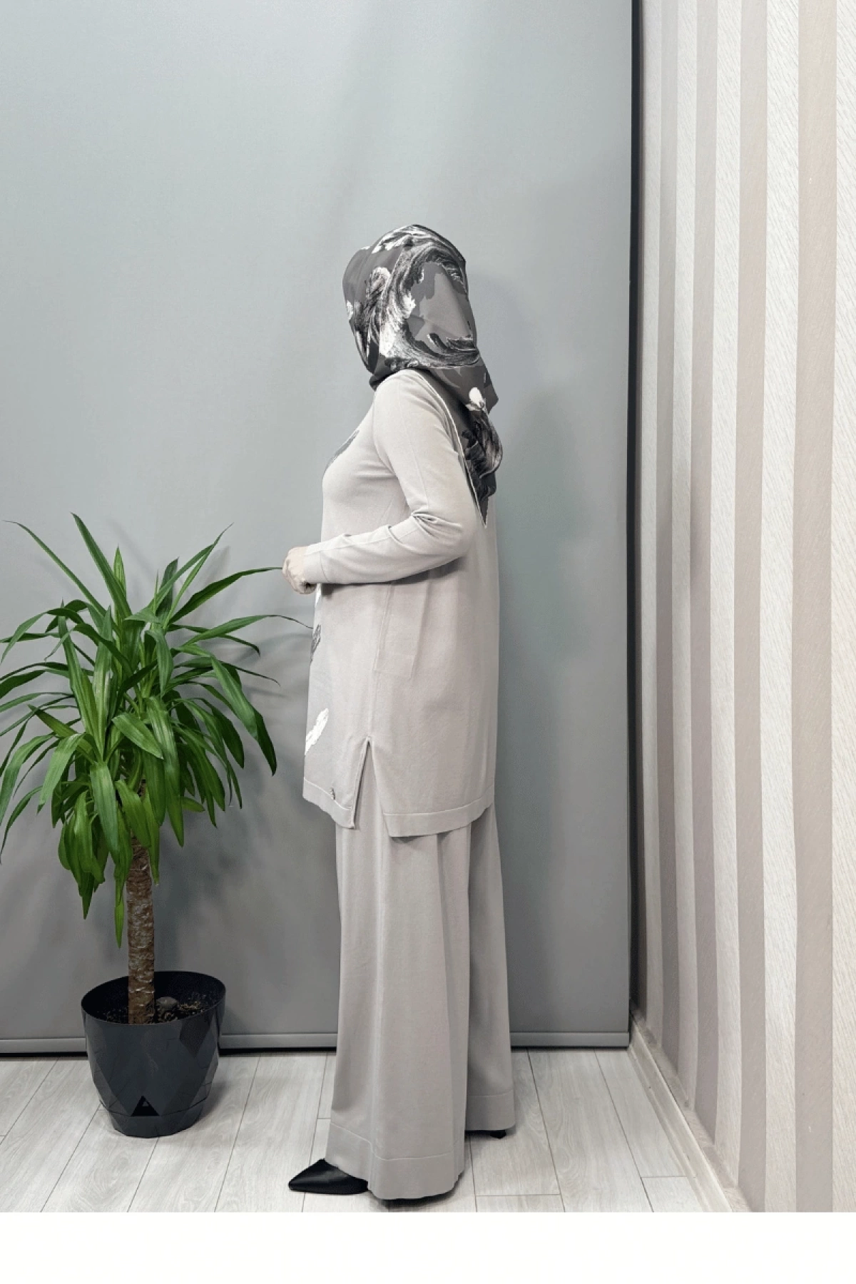 Miss Dalida Fırça Desenli Triko Tunik Gri T25Y-6018