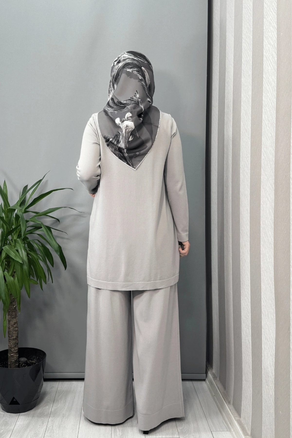 Miss Dalida Fırça Desenli Triko Tunik Gri T25Y-6018