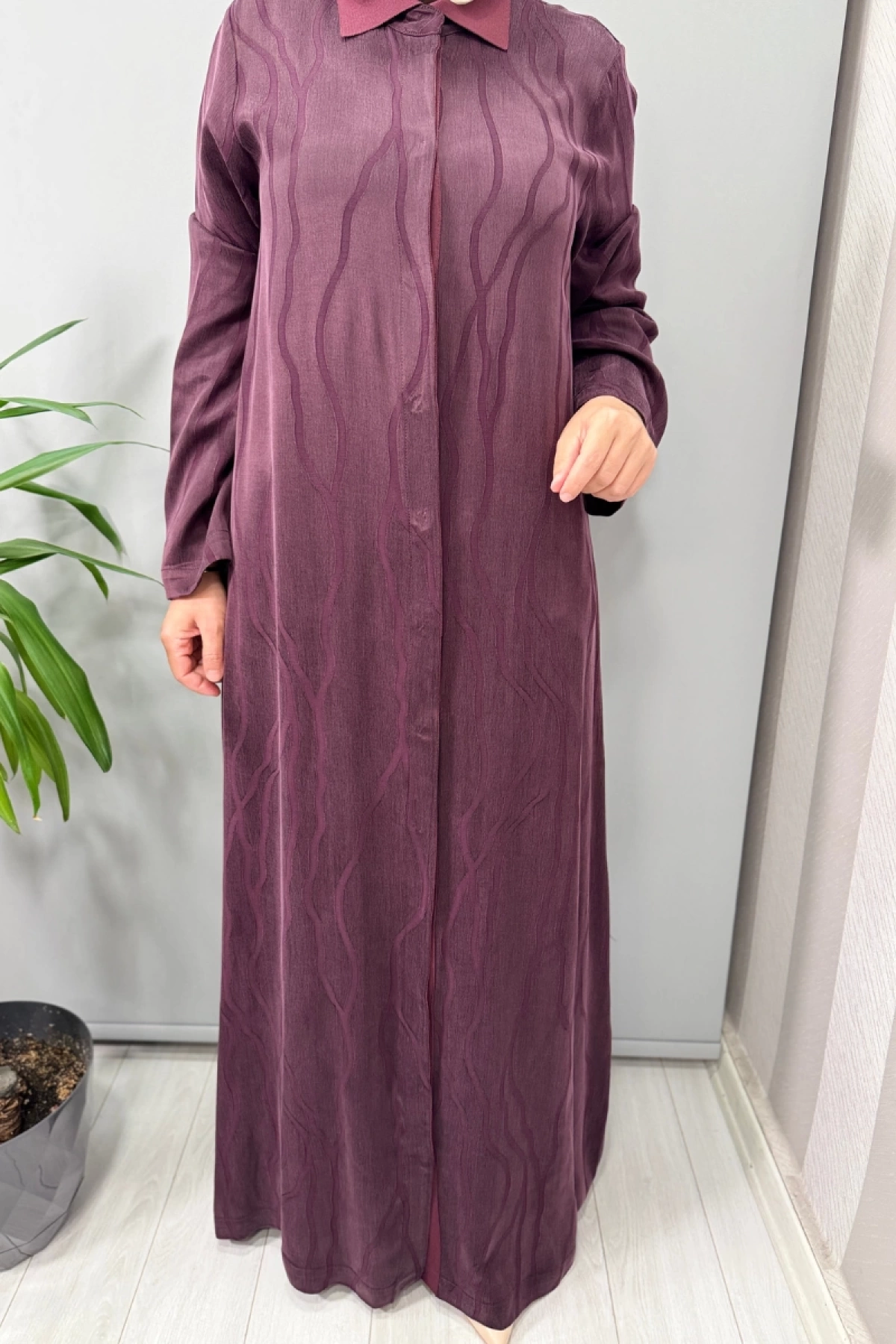 Miss Dalida Gömlek Yaka Jakarlı Cupro Kap Bordo T25Y-8056
