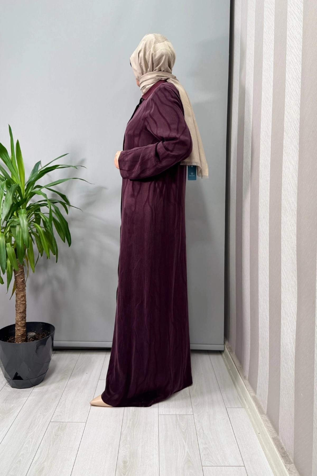 Miss Dalida Gömlek Yaka Jakarlı Cupro Kap Bordo T25Y-8056