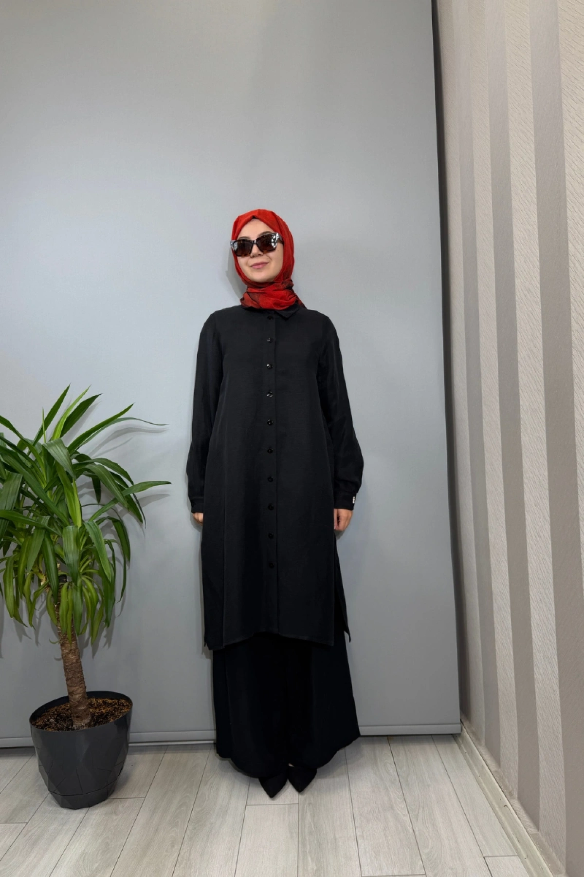 Miss Dalida İpek Keten Uzun Gömlek Siyah 2263351