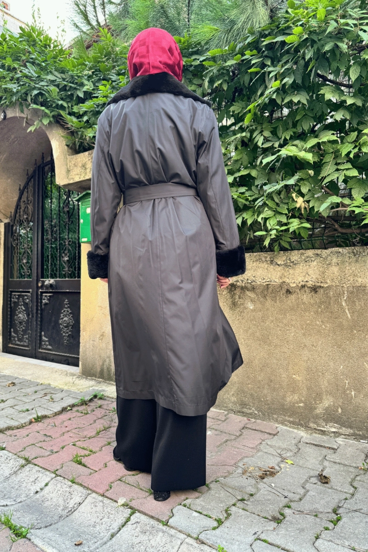 Miss Dalida Kürklü Triko Astarlı Trençkot Siyah T25K-8005