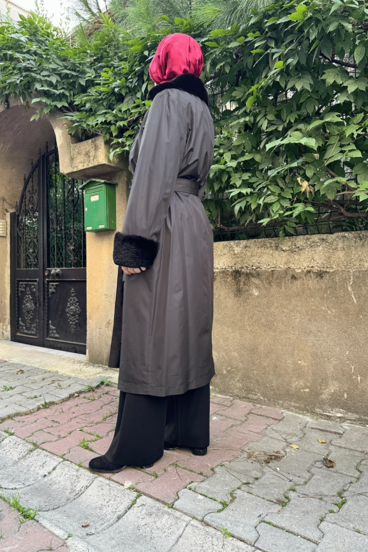 Miss Dalida Kürklü Triko Astarlı Trençkot Siyah T25K-8005