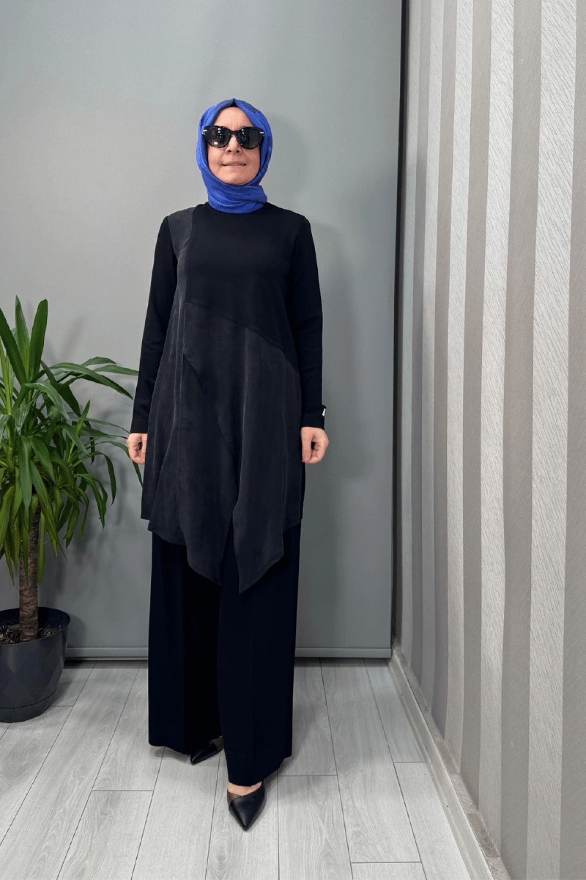 Miss Dalida Önü Dikiş Detaylı Bol Paça Triko Pantolon Siyah T25Y-7009