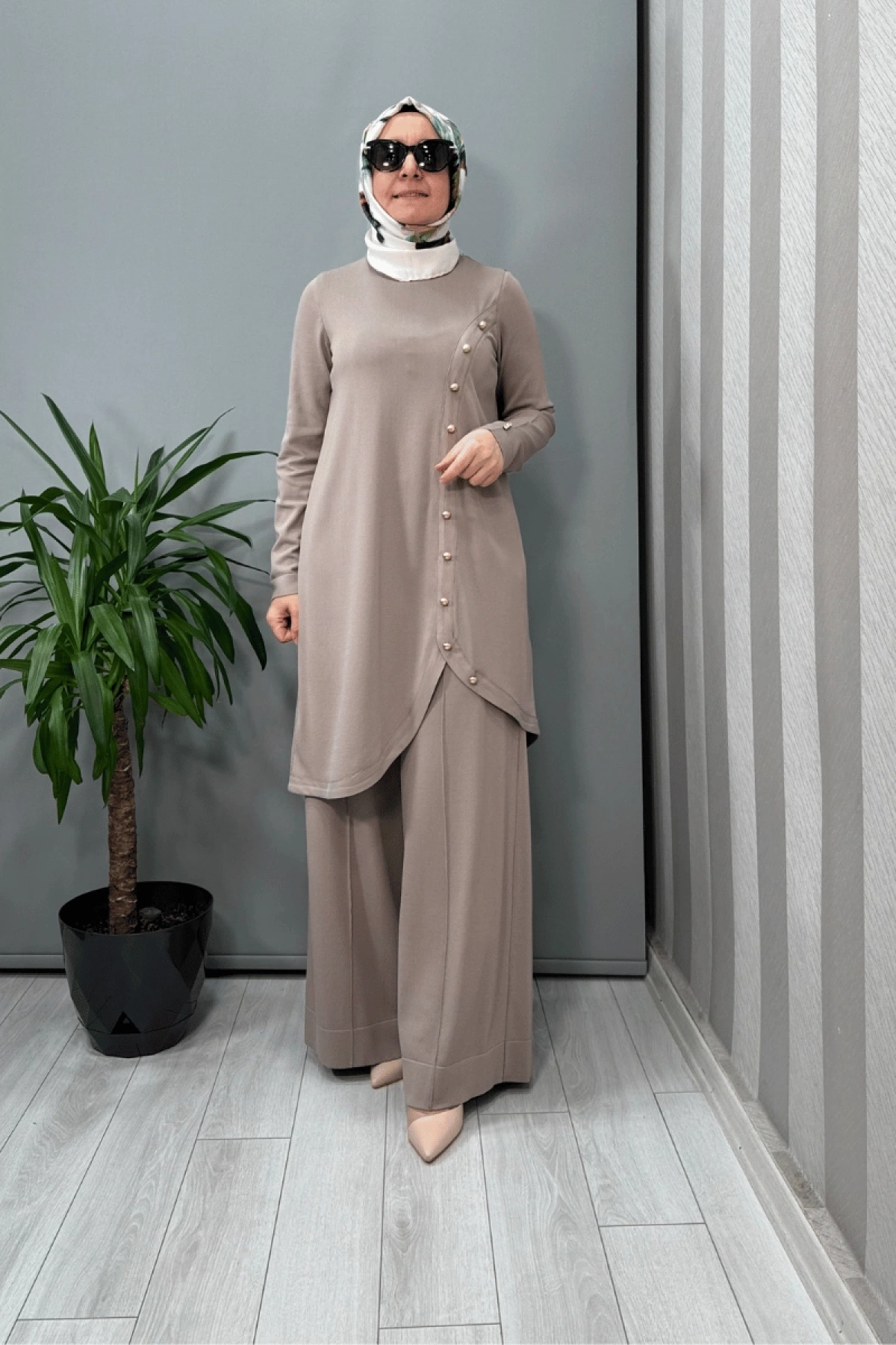 Miss Dalida Önü Düğme Detaylı Triko Tunik Mink T25Y-6012