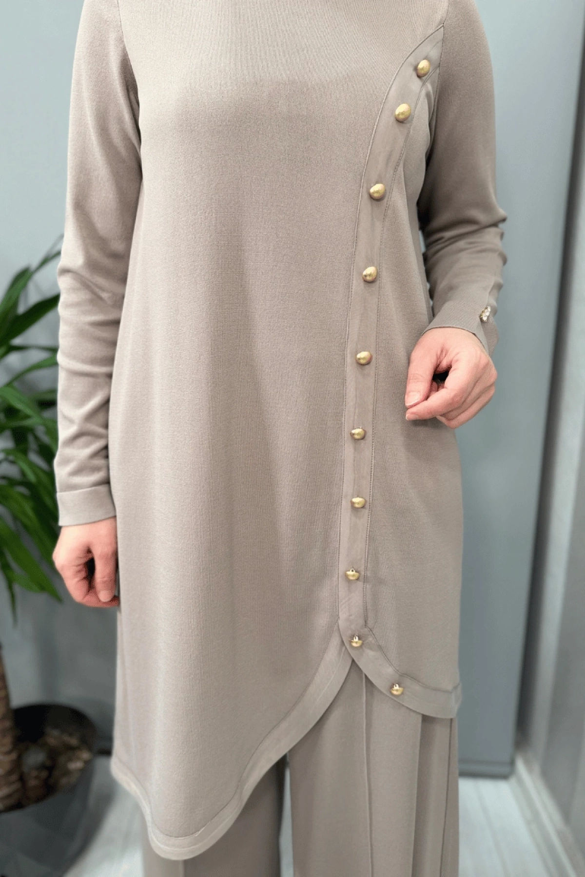 Miss Dalida Önü Düğme Detaylı Triko Tunik Mink T25Y-6012
