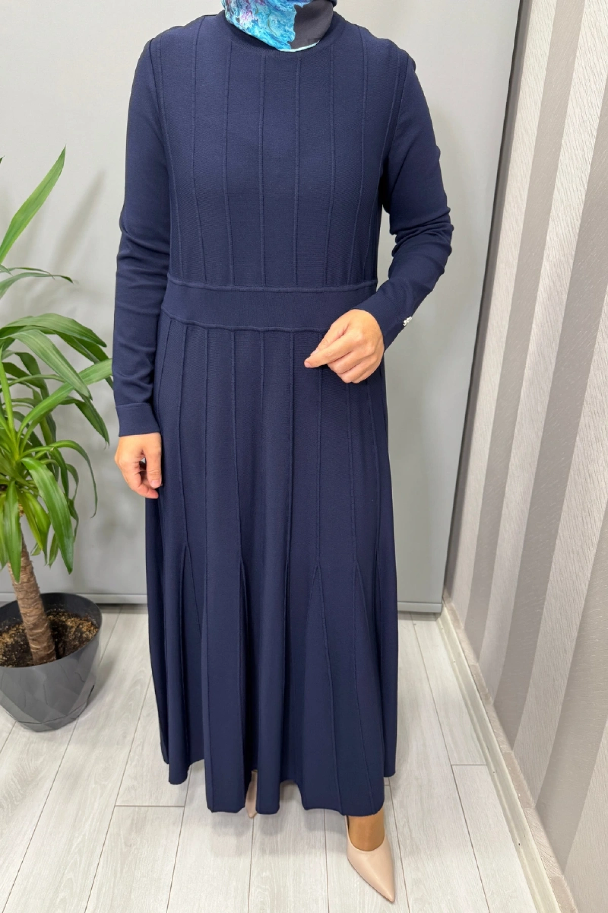 Miss Dalida Örgü Teknikli Triko Elbise Lacivert T25PF-4001