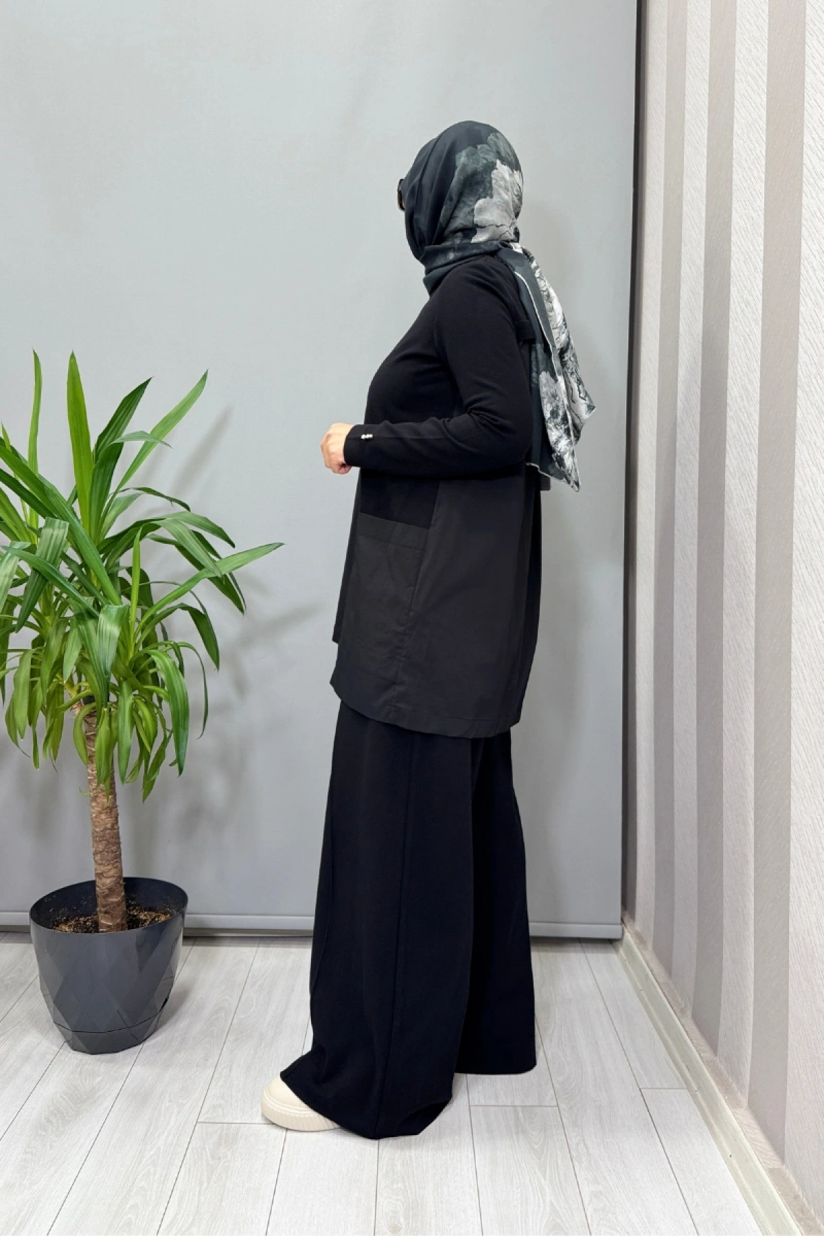 Miss Dalida Poplin Cepli Triko Tunik Siyah T25PF-6006