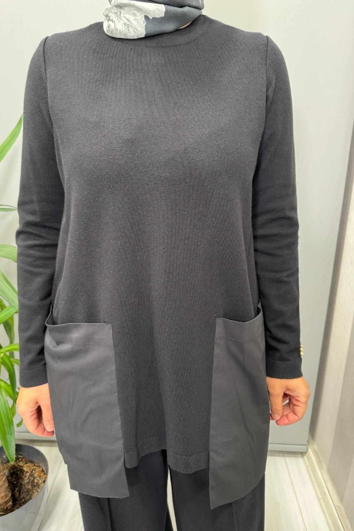 Miss Dalida Poplin Cepli Triko Tunik Siyah T25PF-6006