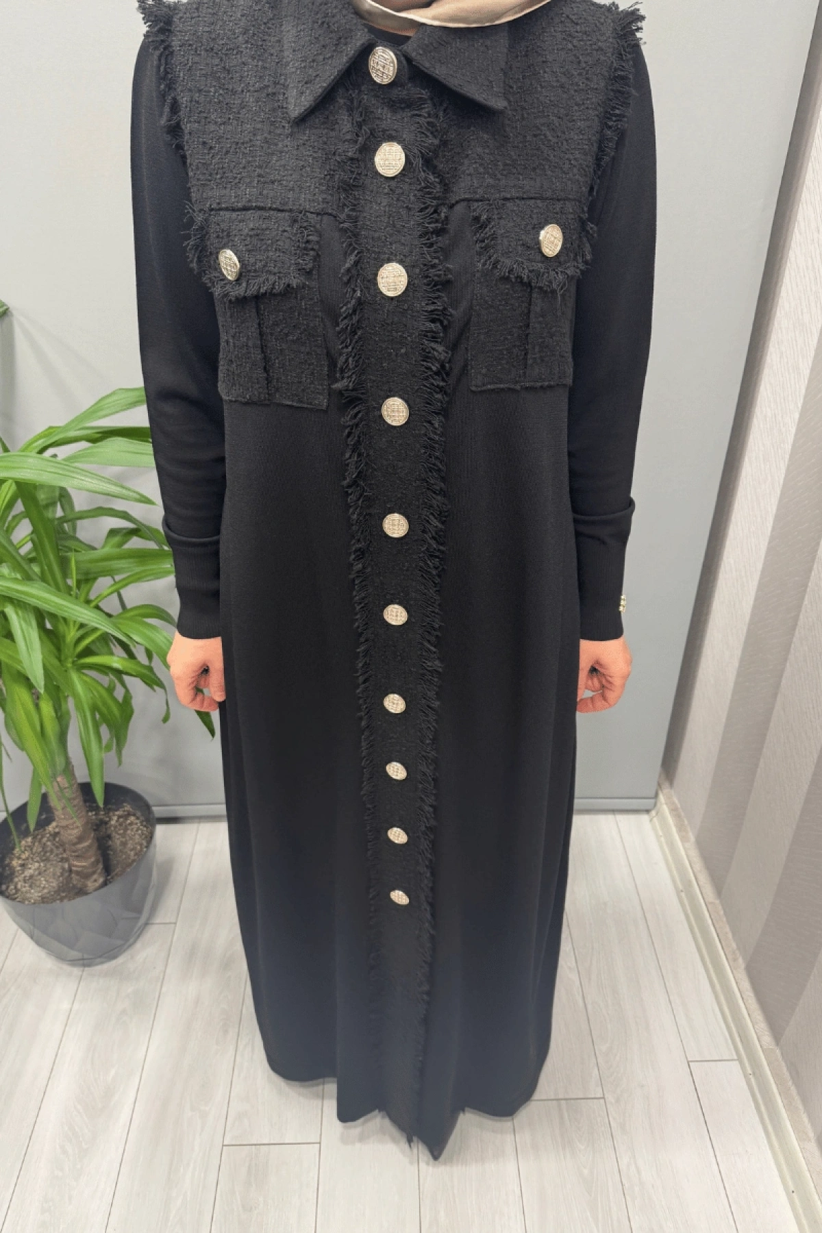 Miss Dalida Püskül ve DÜğme Detaylı Klasik Hırka Siyah T25Y-9016