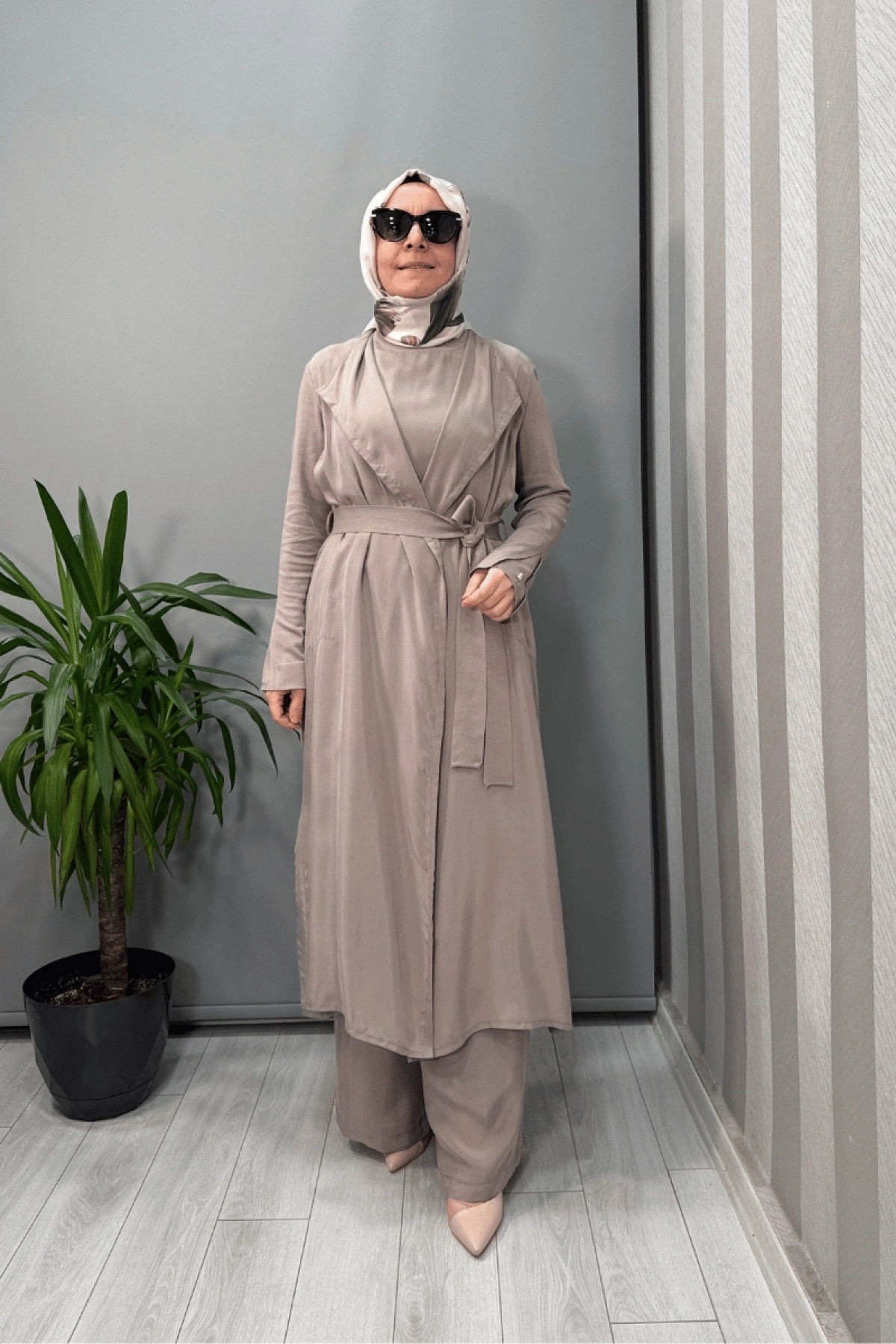 Miss Dalida Şal Yaka Cupro Triko İkili Kap Gri T25Y-0006