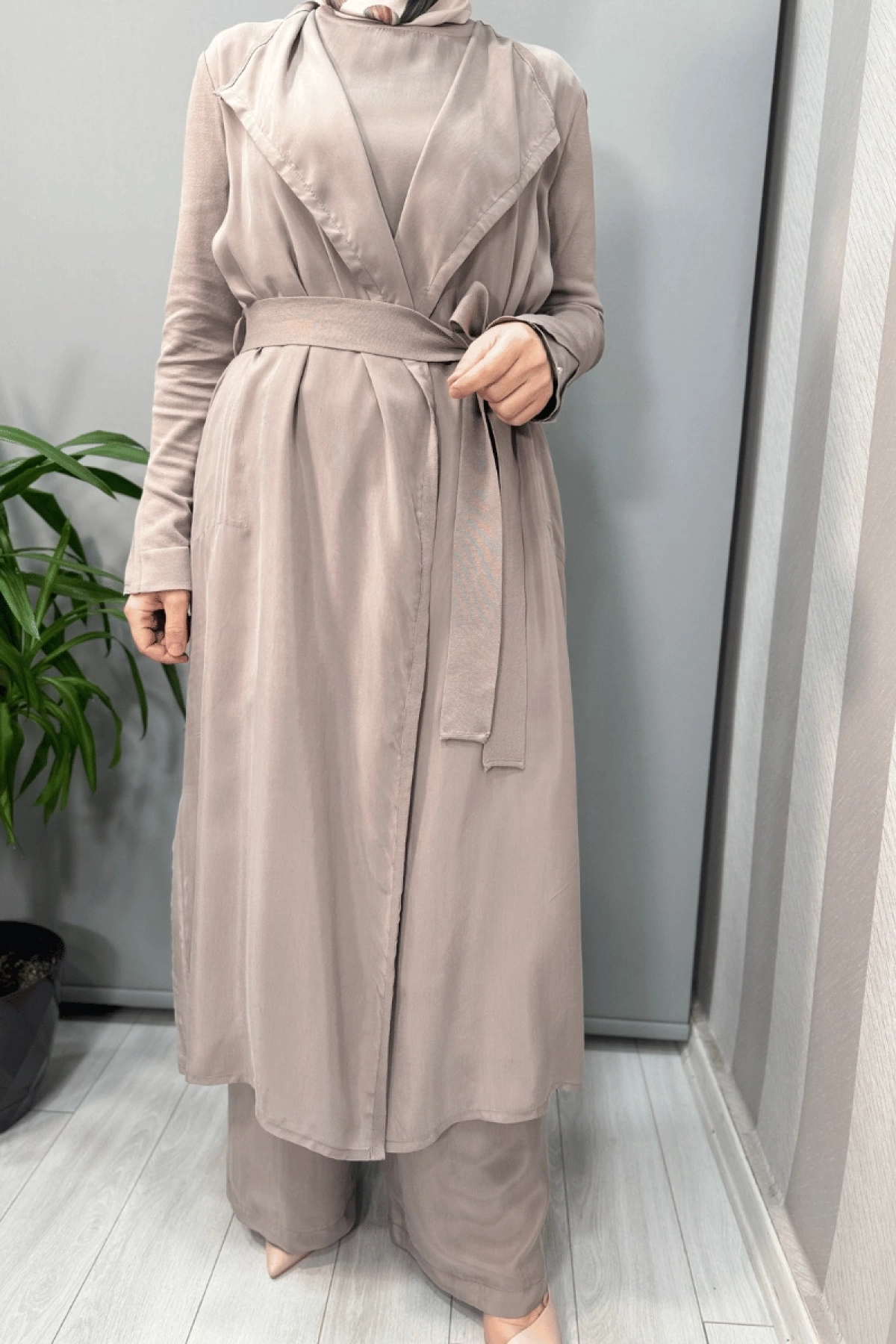 Miss Dalida Şal Yaka Cupro Triko İkili Kap Gri T25Y-0006