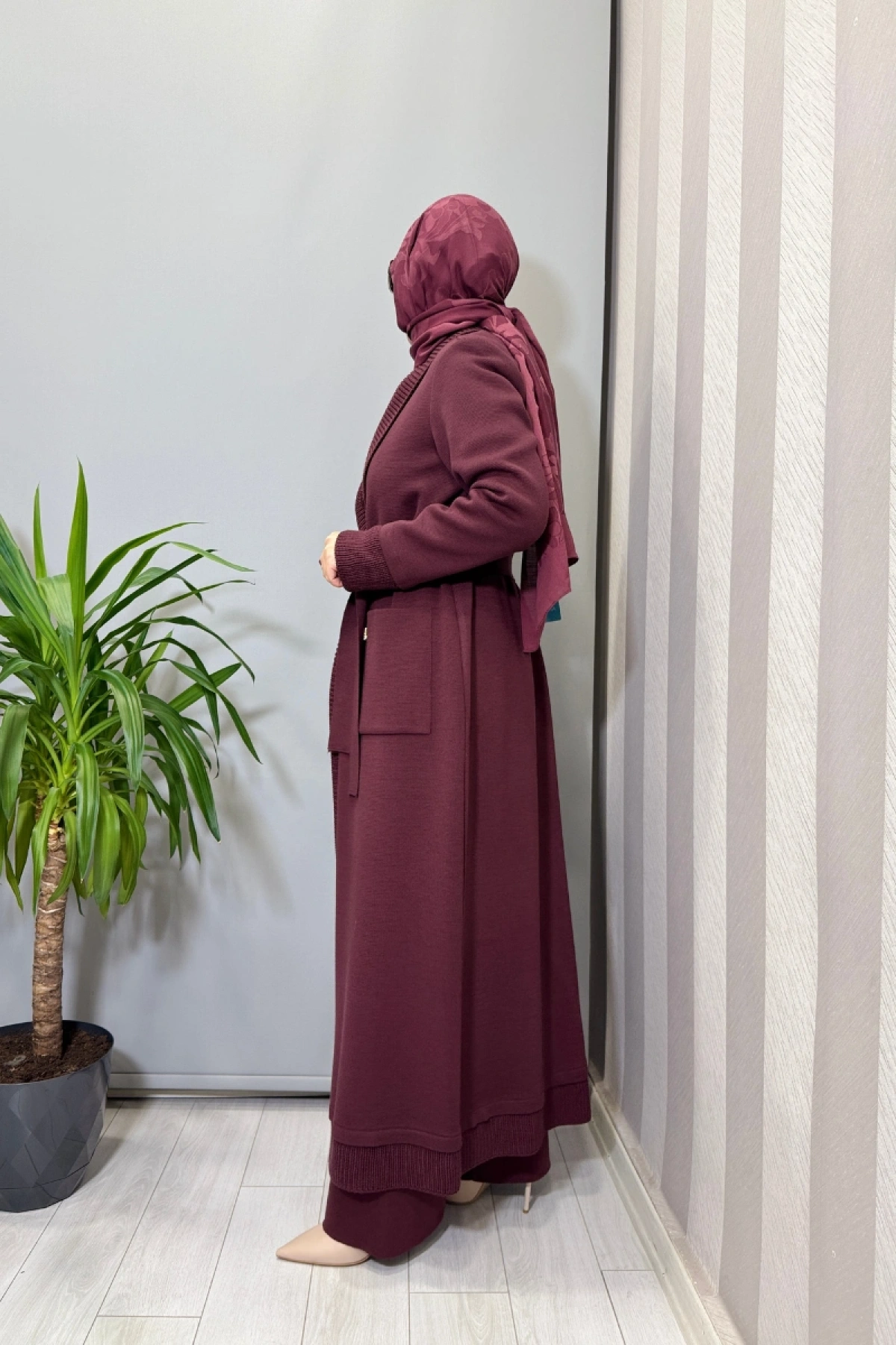 Miss Dalida Selanik Örgü Detaylı Düz Renk Hırka Bordo T26K-9006