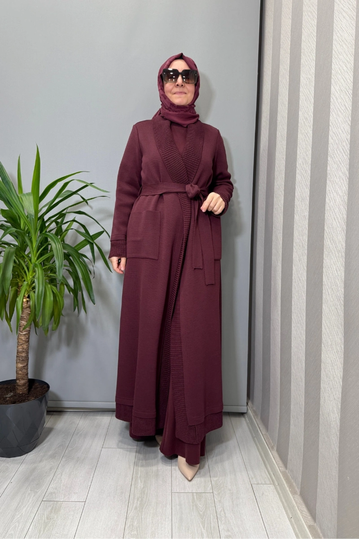 Miss Dalida Selanik Örgü Detaylı Düz Renk Hırka Bordo T26K-9006