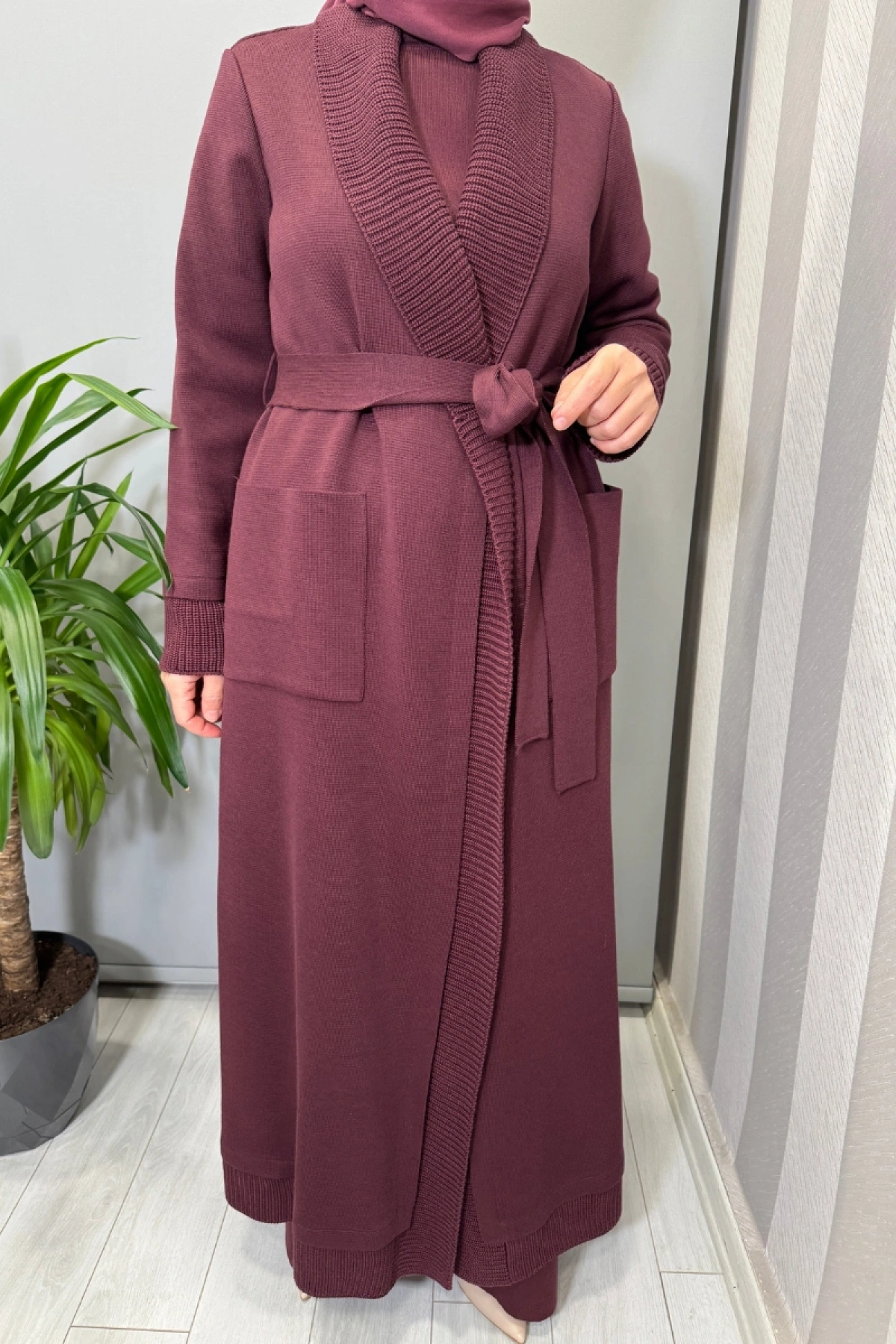 Miss Dalida Selanik Örgü Detaylı Düz Renk Hırka Bordo T26K-9006