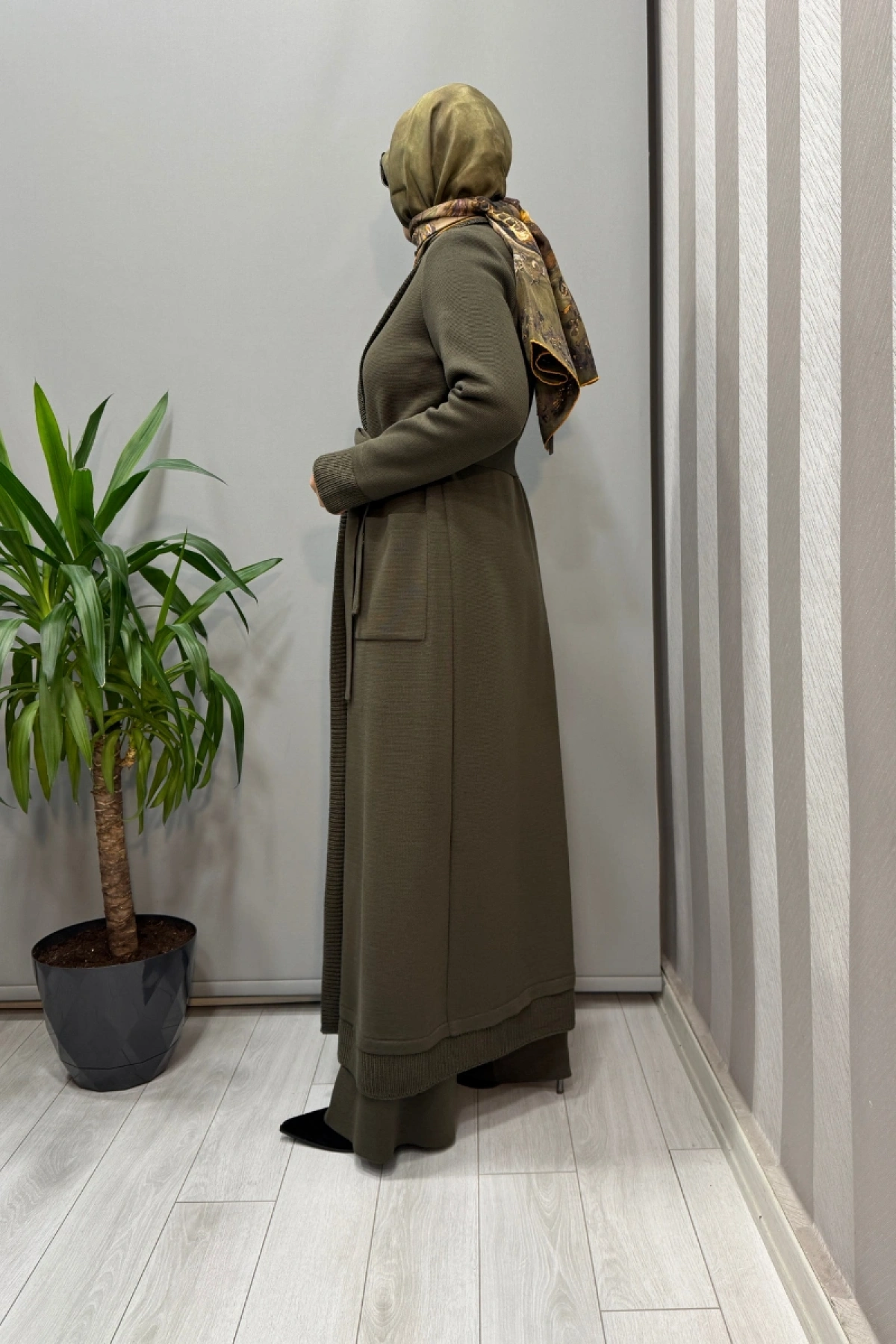 Miss Dalida Selanik Örgü Detaylı Düz Renk Hırka Haki T26K-9006