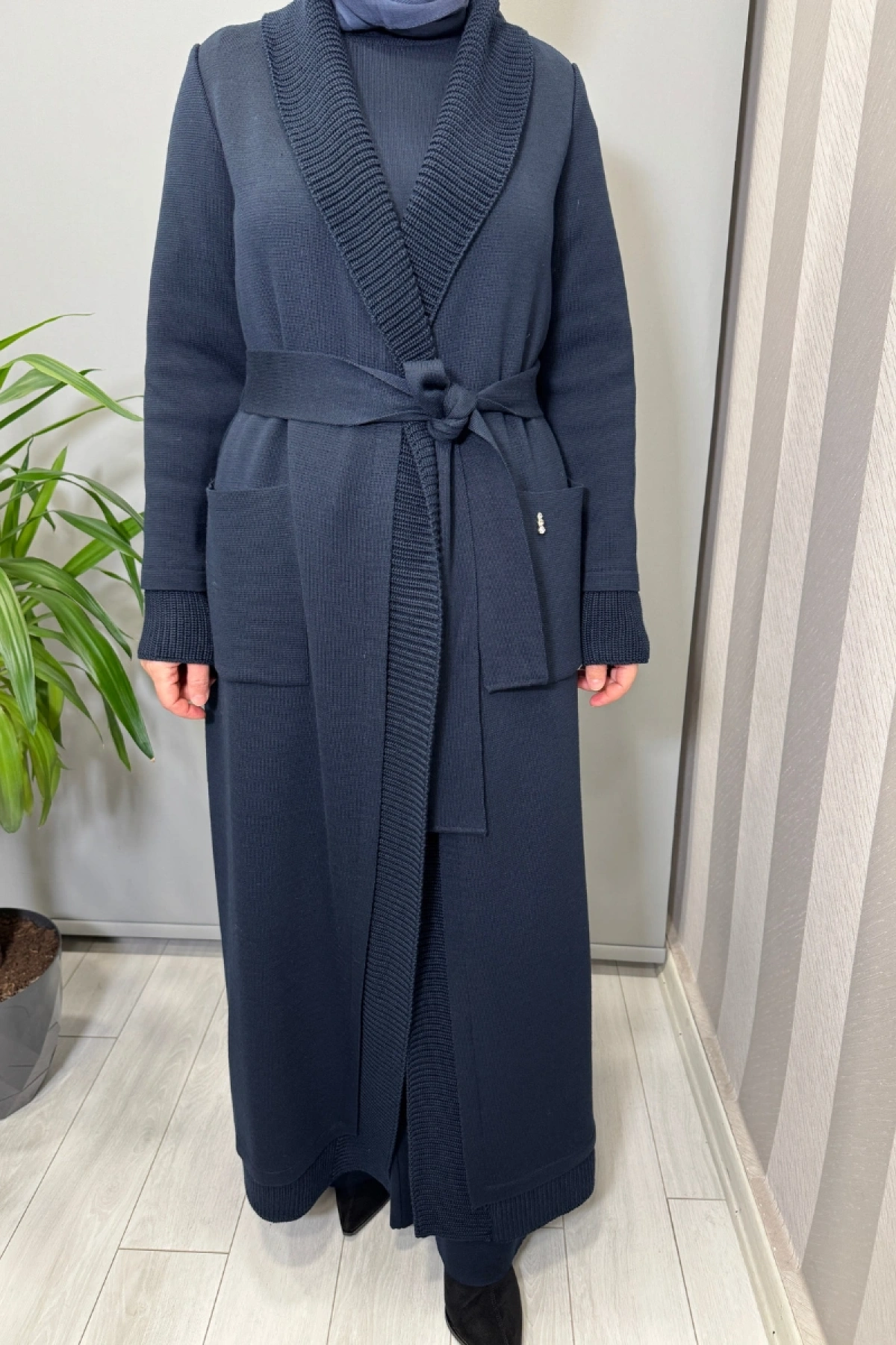 Miss Dalida Selanik Örgü Detaylı Düz Renk Hırka Lacivert T26K-9006