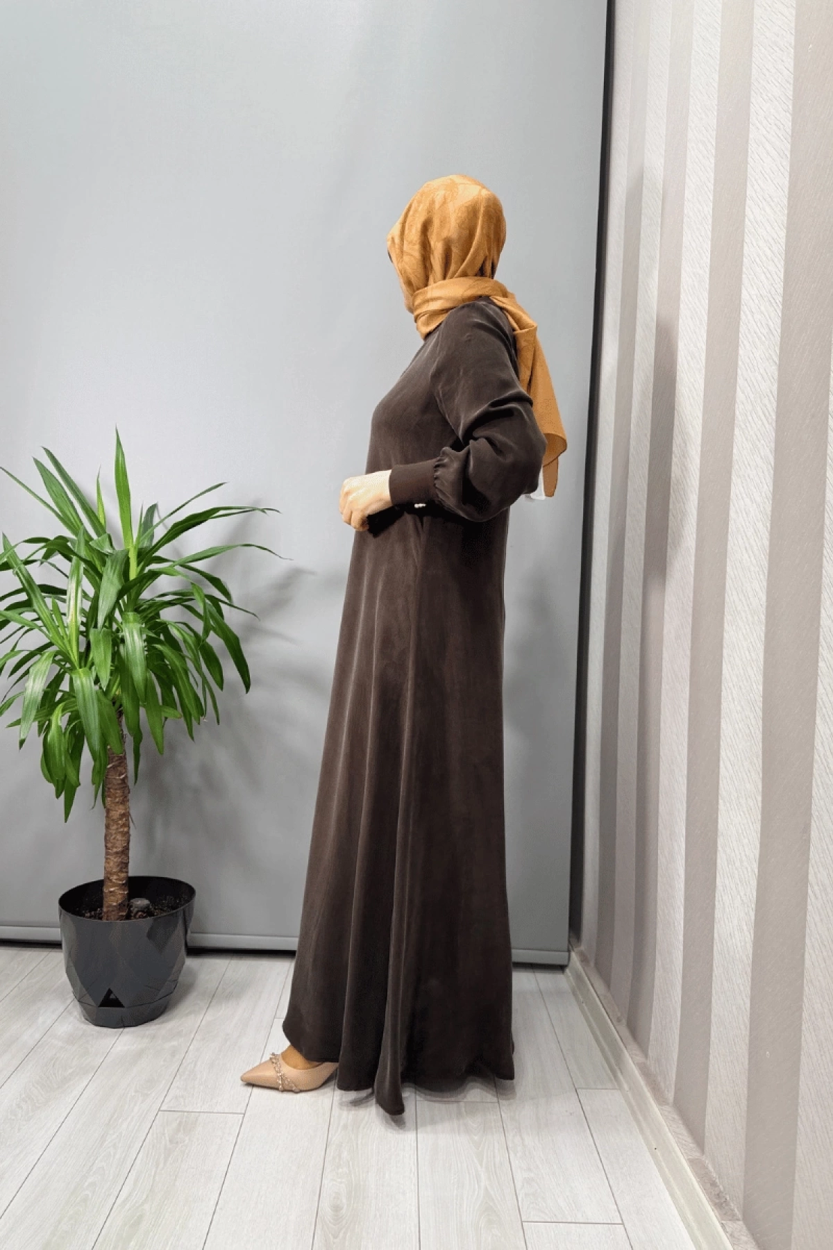 Miss Dalida Triko Biyeli Düz Renk Cupro Elbise Kahve T25Y-4108