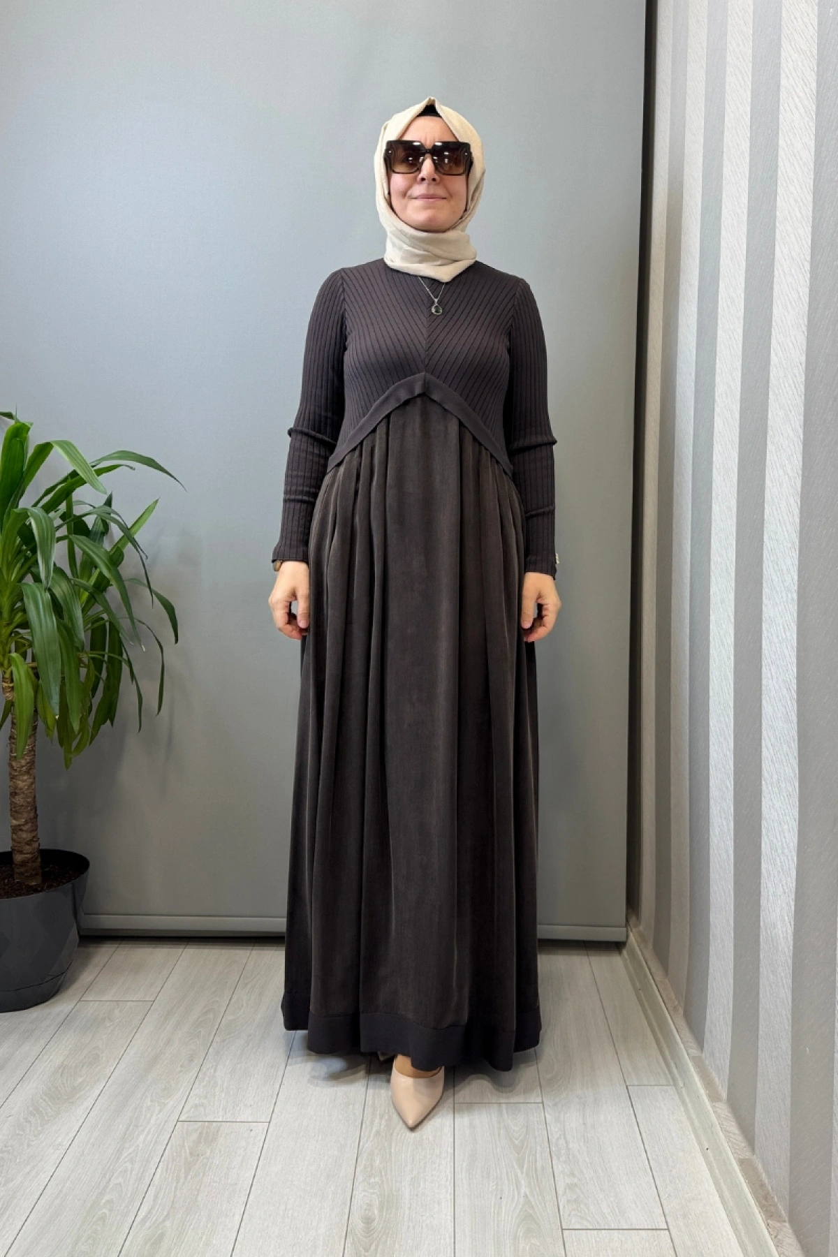 Miss Dalida Triko Cupro Elbise Kahve T26Y-4001