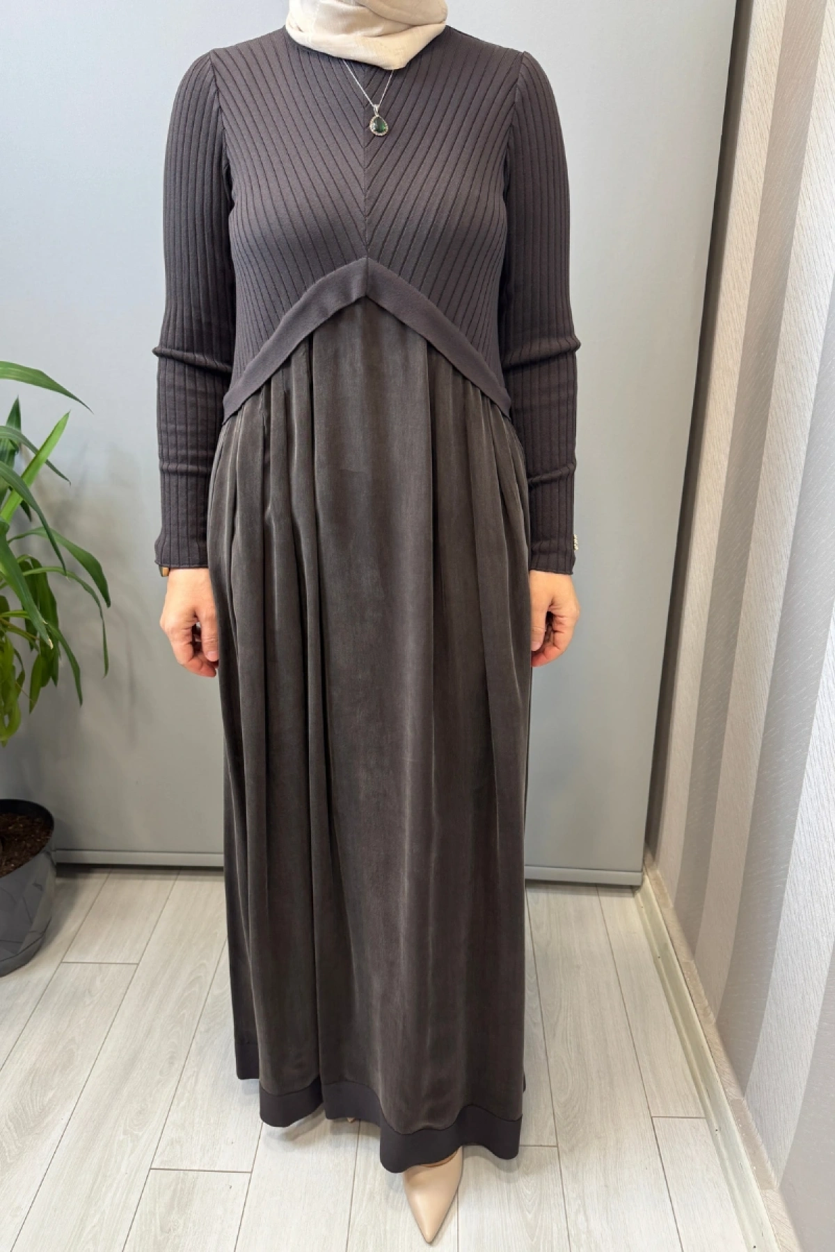 Miss Dalida Triko Cupro Elbise Kahve T26Y-4001