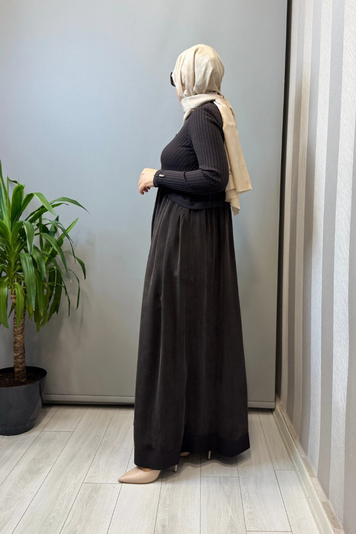 Miss Dalida Triko Cupro Elbise Kahve T26Y-4001