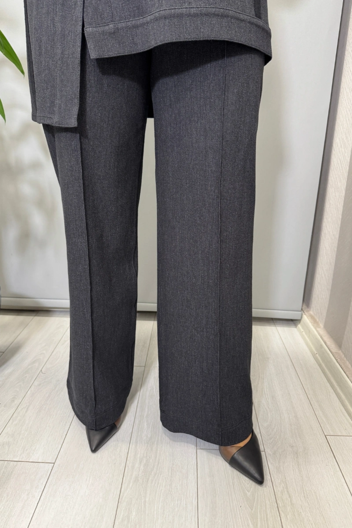 Miss Dalida Triko Denim Detaylı Tunik ve Boru Paça Pantolon Takım Siyah T25PF-6018 (7008)