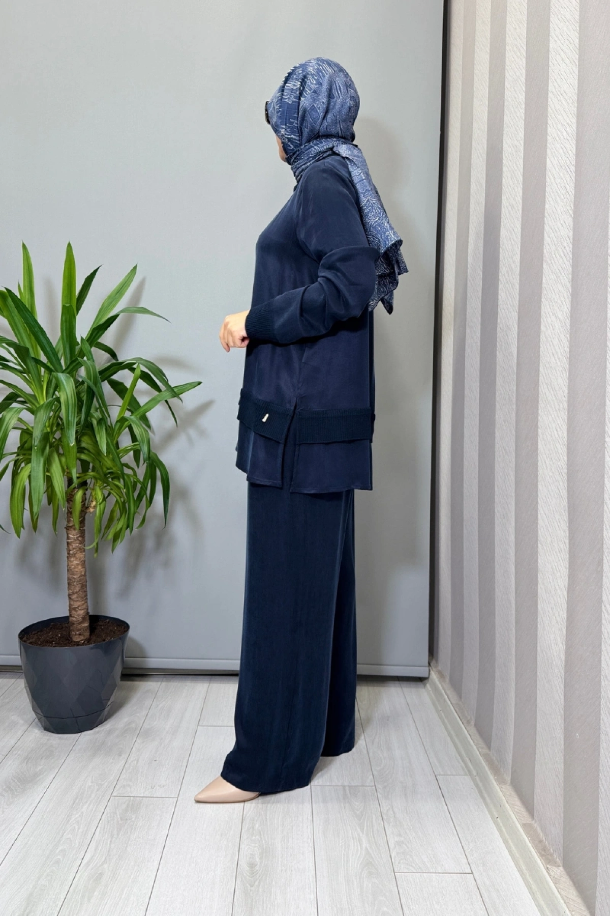 Miss Dalida Triko Detaylı Cupro İpek Tunik Lacivert T26K-6019