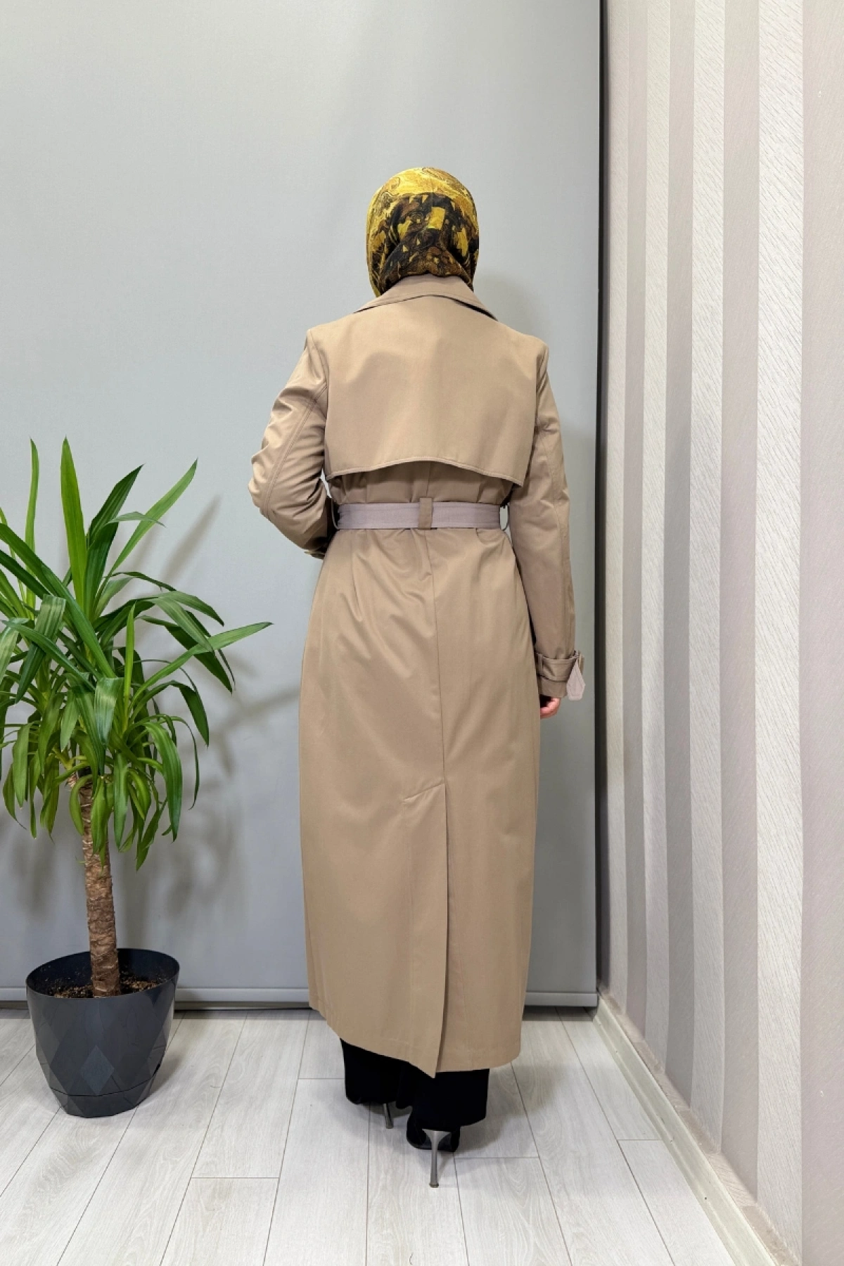 Miss Dalida Triko Detaylı Kumaş Trençkot Mink T25PF-8011