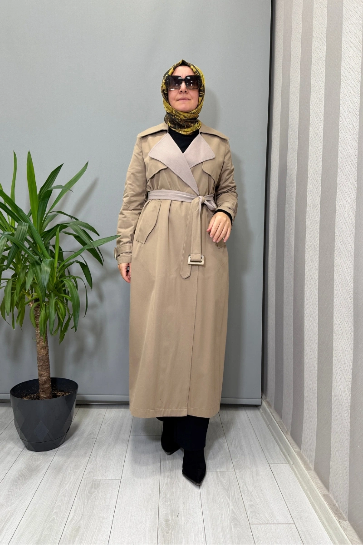 Miss Dalida Triko Detaylı Kumaş Trençkot Mink T25PF-8011