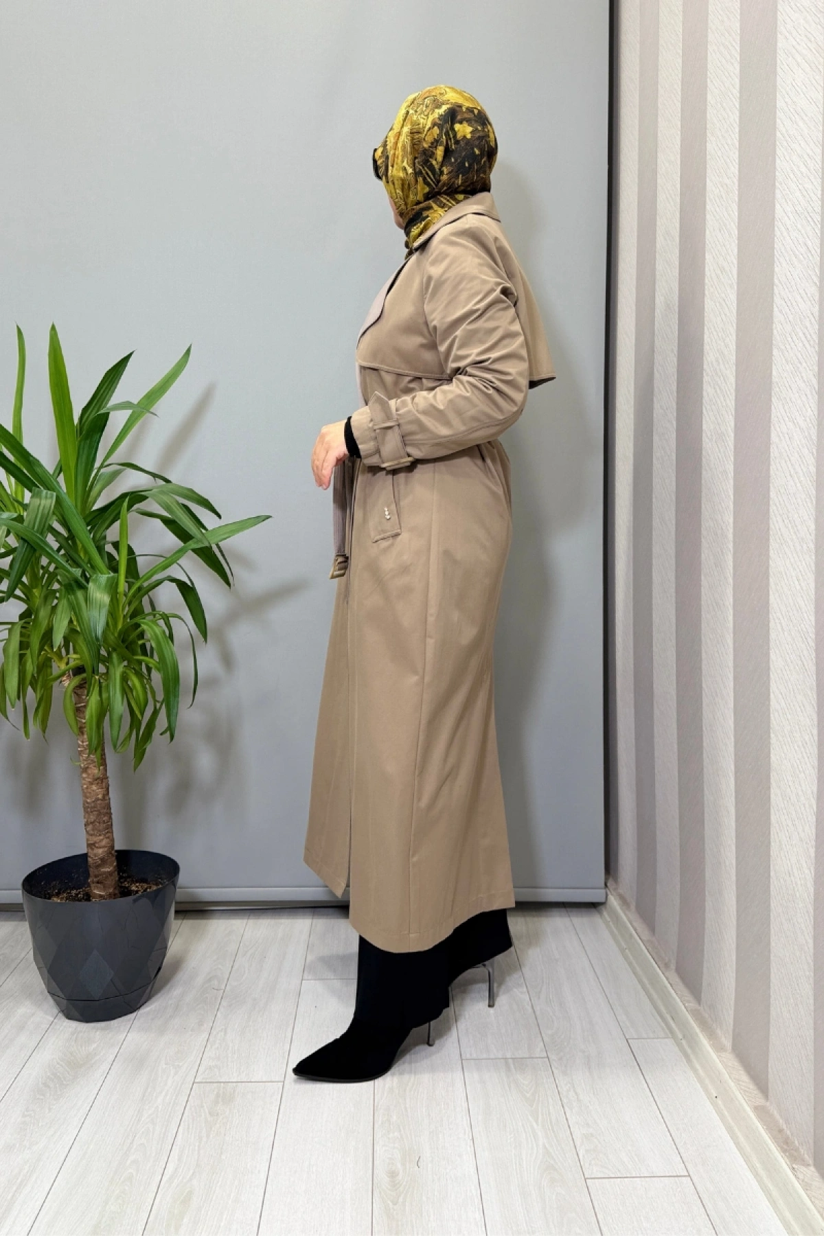 Miss Dalida Triko Detaylı Kumaş Trençkot Mink T25PF-8011