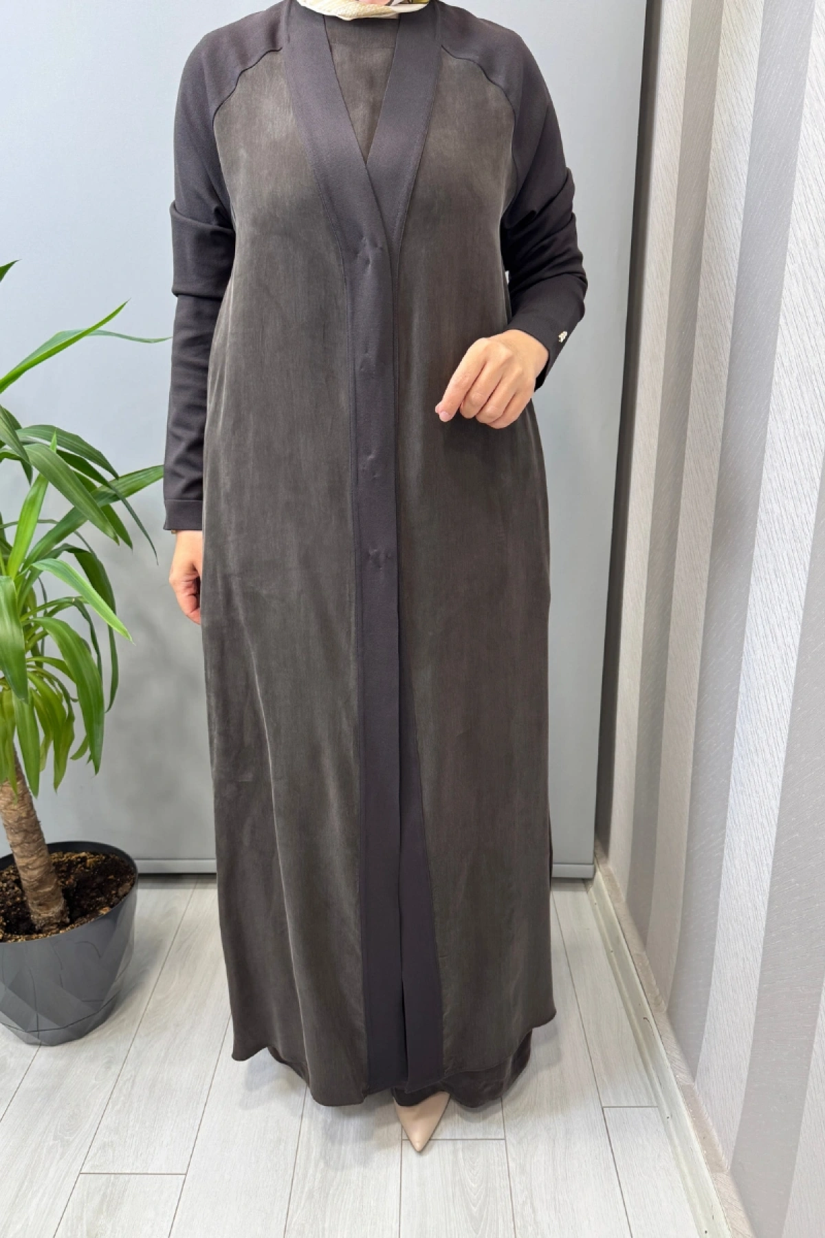 Miss Dalida Triko Detaylı V Yaka Cupro Kap Kahve T26Y-9000