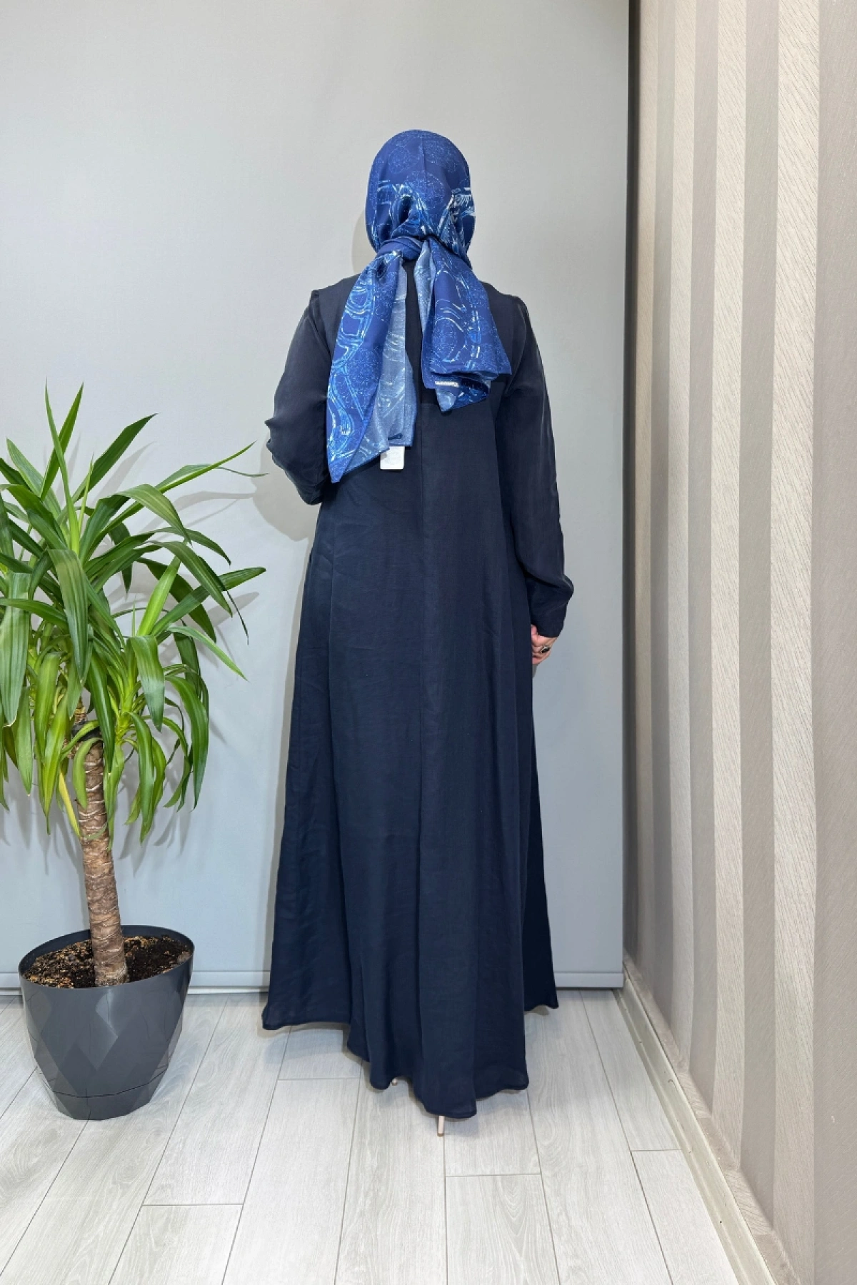 Miss Dalida Uzun Kollu Keten Cupro Elbise Lacivert 2264257