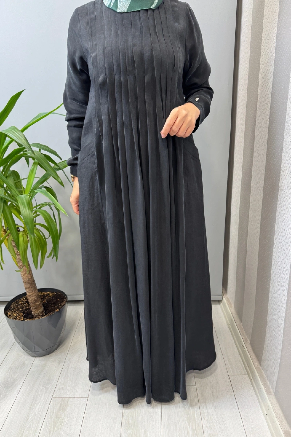 Miss Dalida Uzun Kollu Keten Cupro Elbise Siyah 2264257