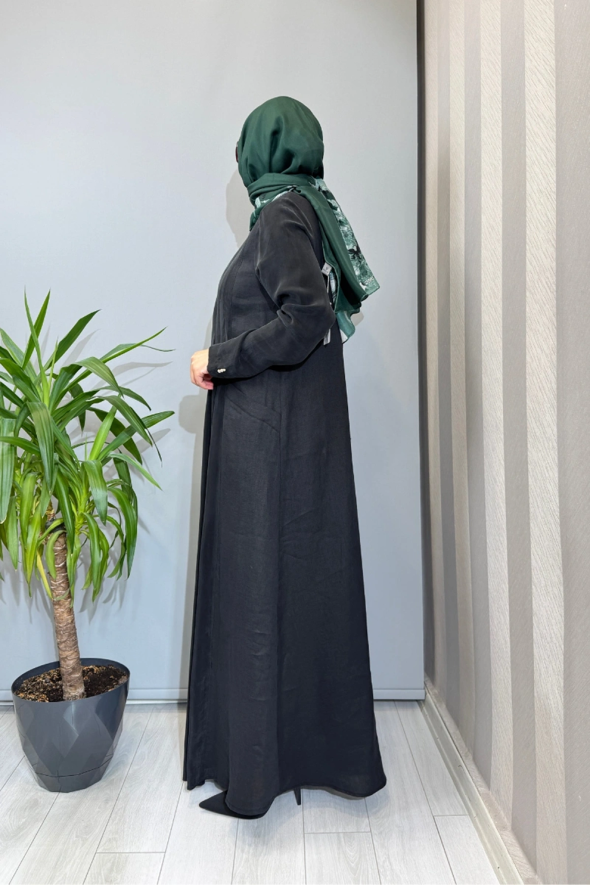 Miss Dalida Uzun Kollu Keten Cupro Elbise Siyah 2264257