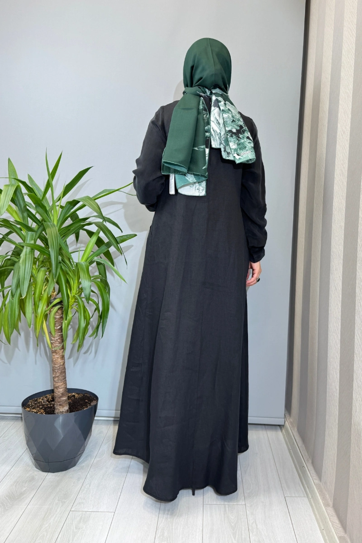 Miss Dalida Uzun Kollu Keten Cupro Elbise Siyah 2264257