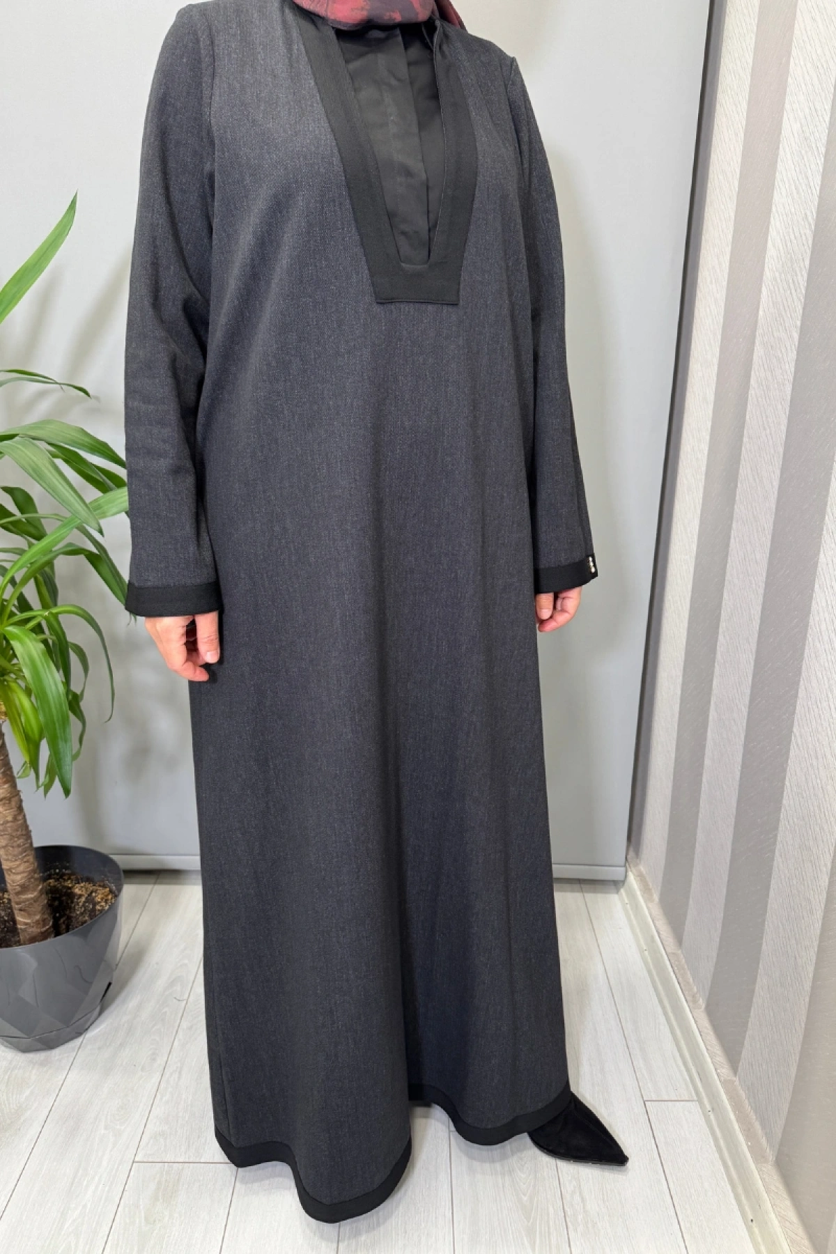 Miss Dalida V Yaka Denim Elbise Siyah T25PF-4010