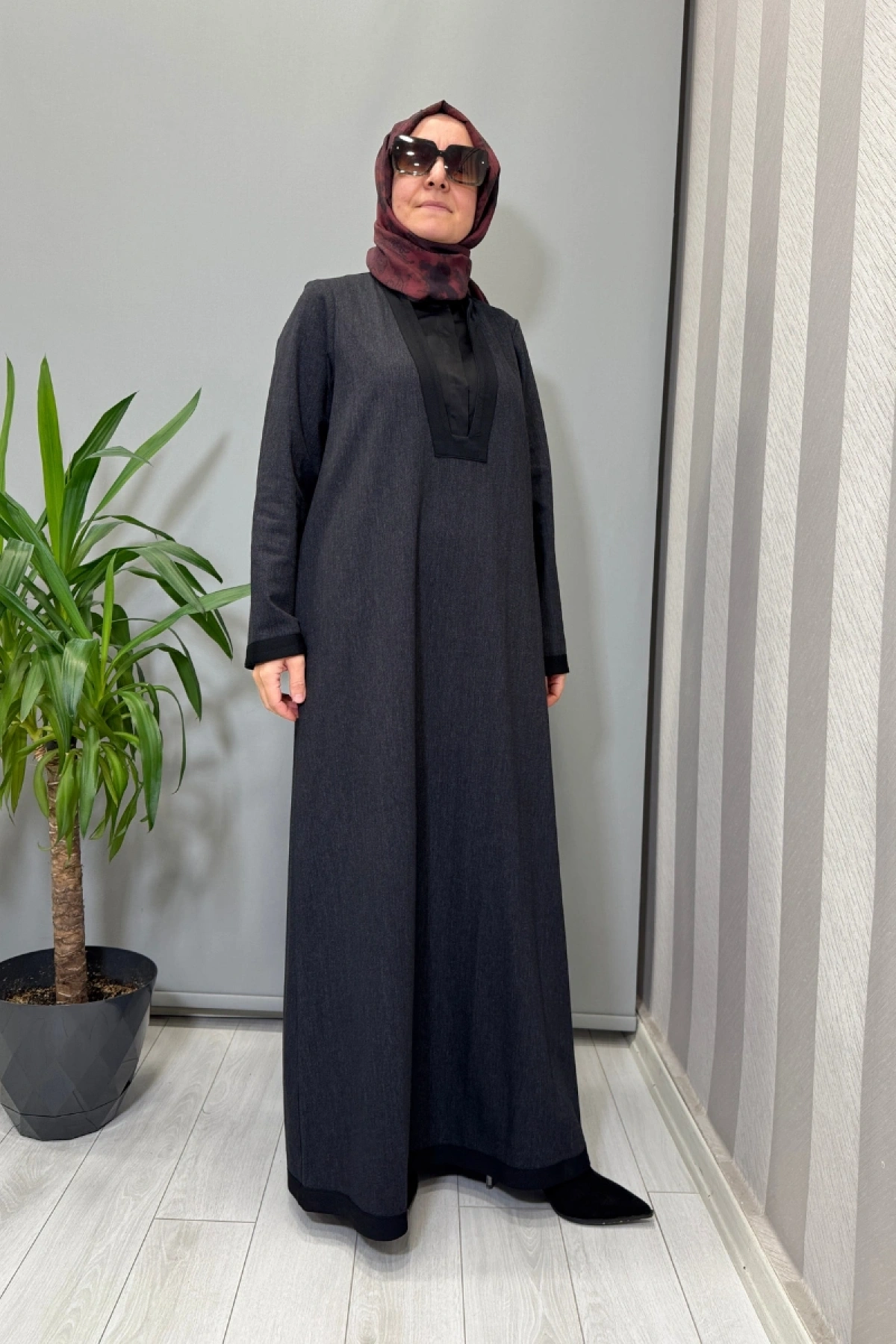 Miss Dalida V Yaka Denim Elbise Siyah T25PF-4010