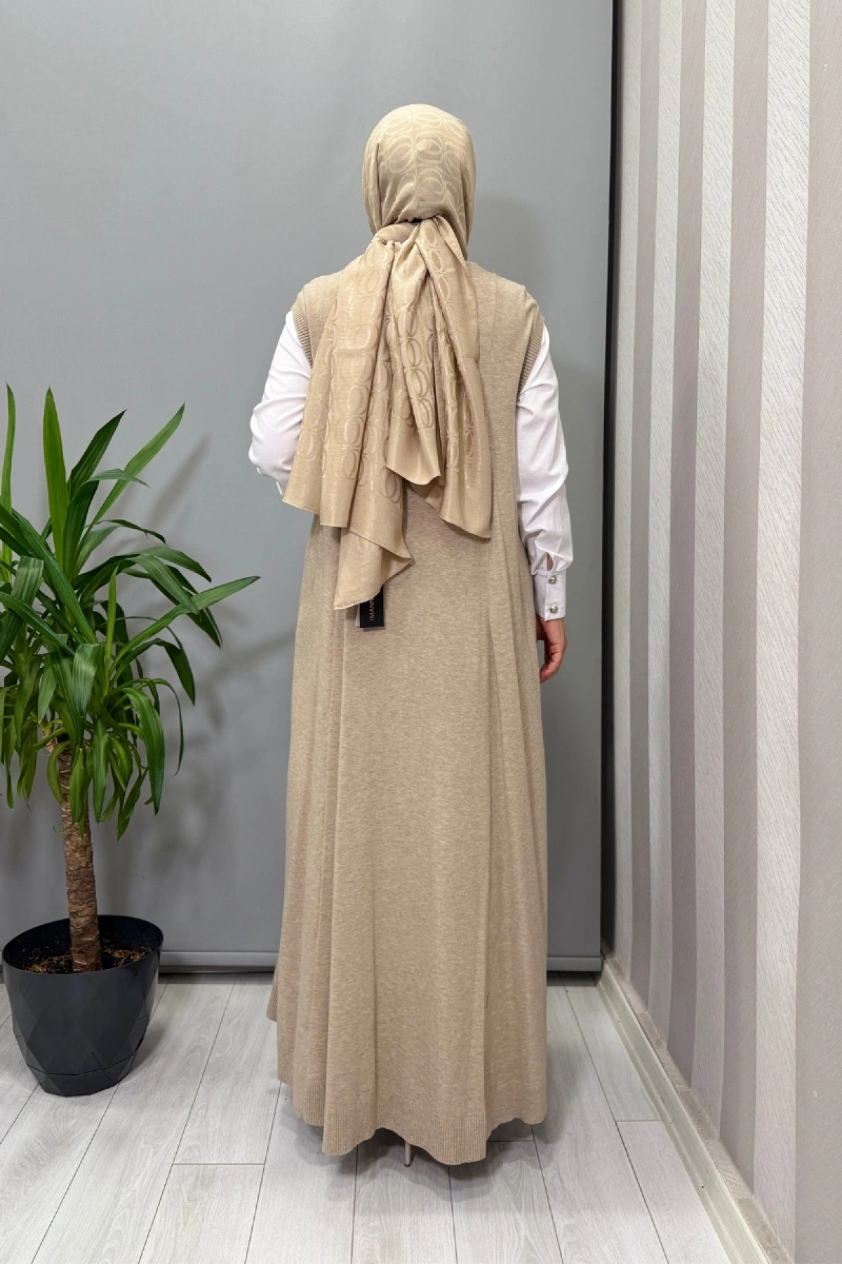 Miss Dalida V Yaka Triko Kolsuz Elbise Vizon T25PF-4012