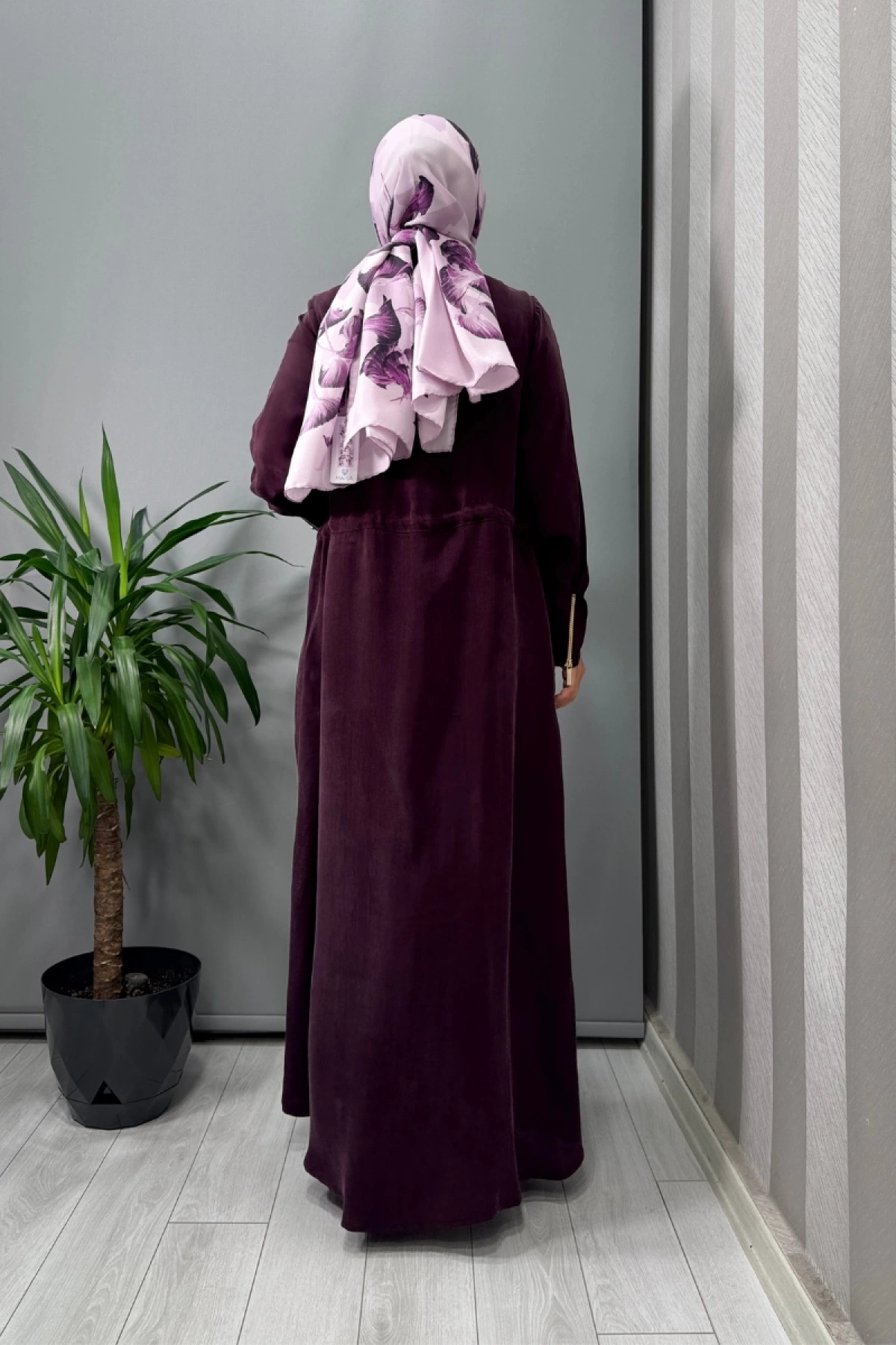 Miss Dalida Yakası Fermuarlı Beli Büzgülü Cupro Elbise Bordo T25Y-4011