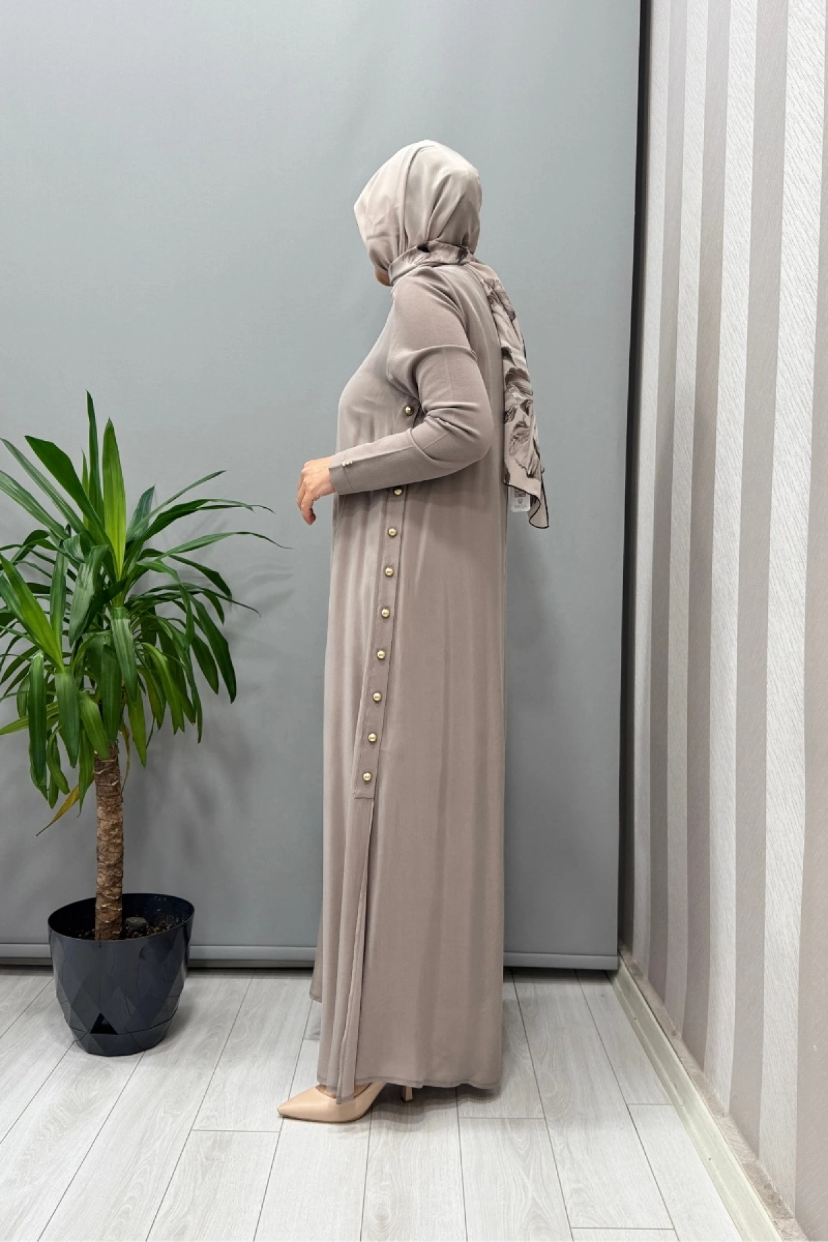 Miss Dalida Yanları Düğmeli Cupro Elbise Mink T25Y-4052